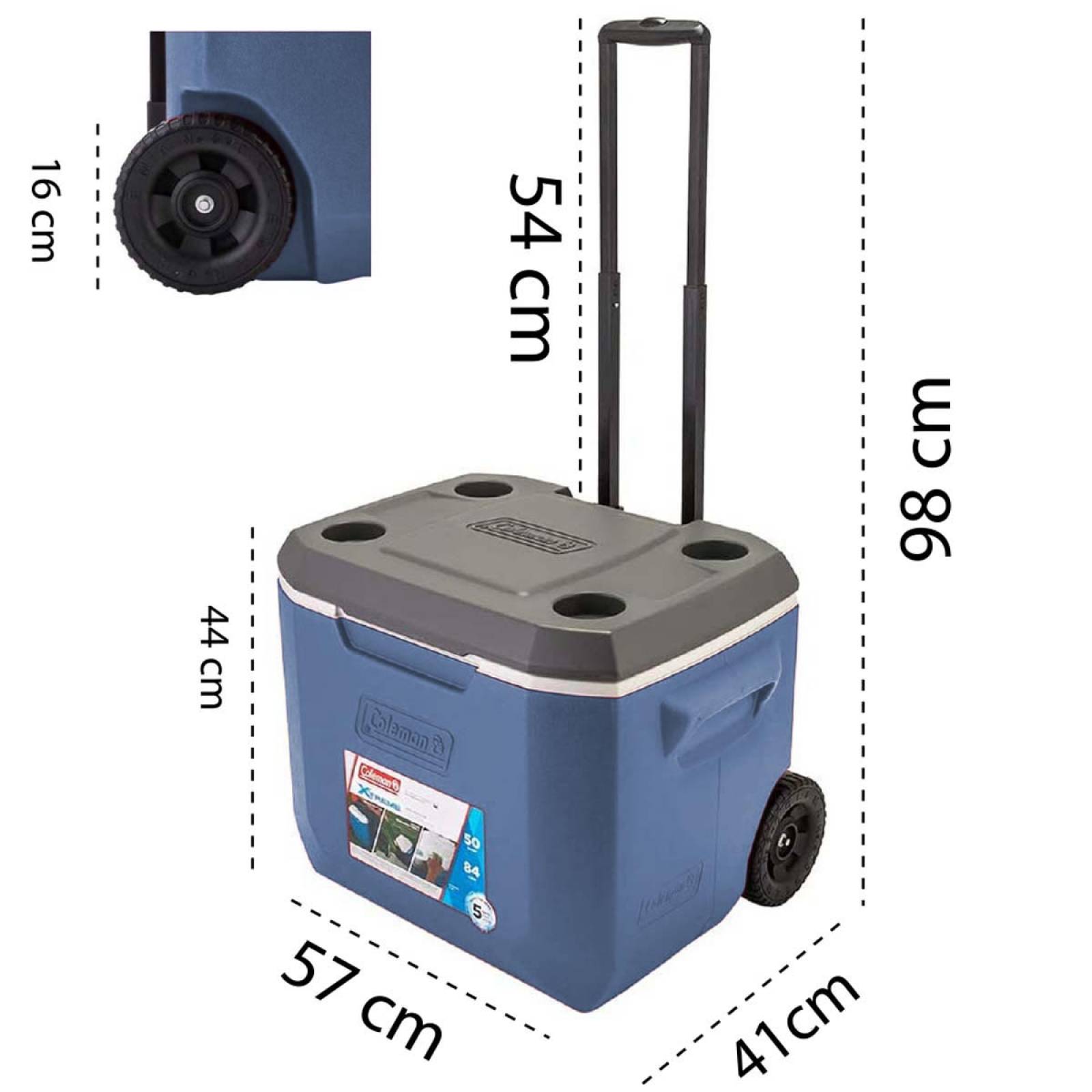 Hielera Ruedas Portavaso Azul 50 Qt Xtreme 84 Latas Coleman