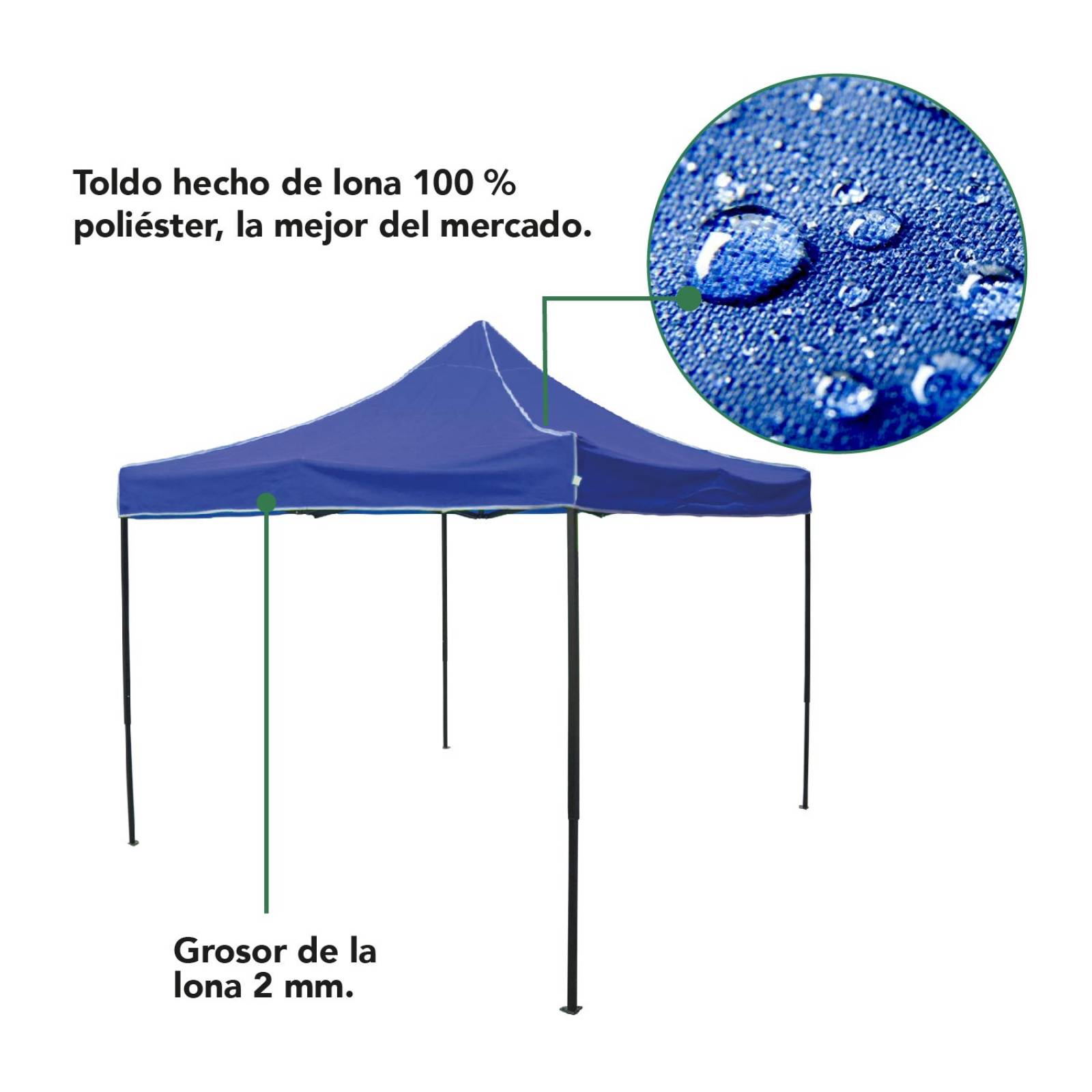 Toldo Carpa Plegable 3x3m Lona Impermeable Azul Acero Bolsa