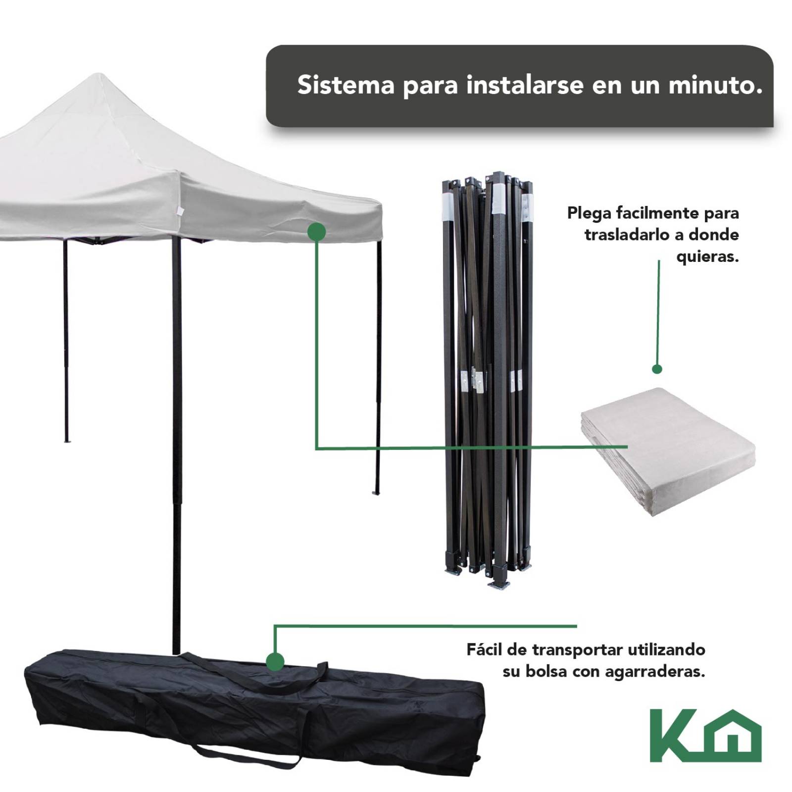 Toldo Carpa Impermeable Plegable De Acero 3x3m Kingsman Blanco