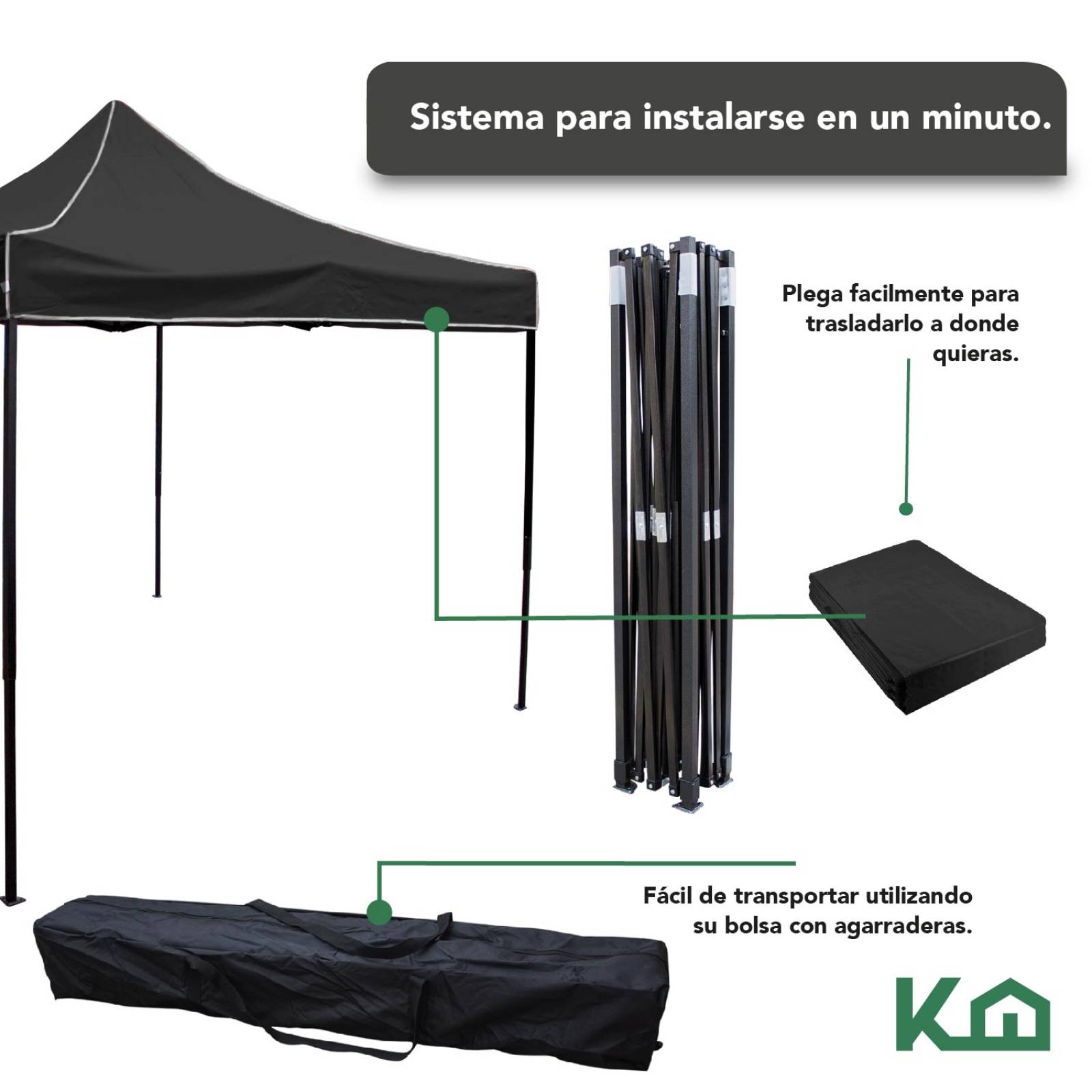 Toldo Carpa Impermeable Plegable De Acero 3x3m Kingsman Negro