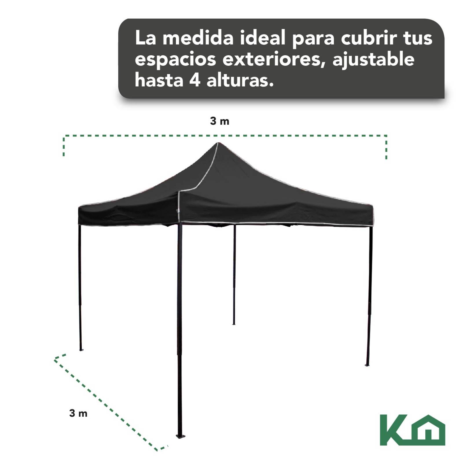 Toldo Carpa Impermeable Plegable De Acero 3x3m Kingsman Negro