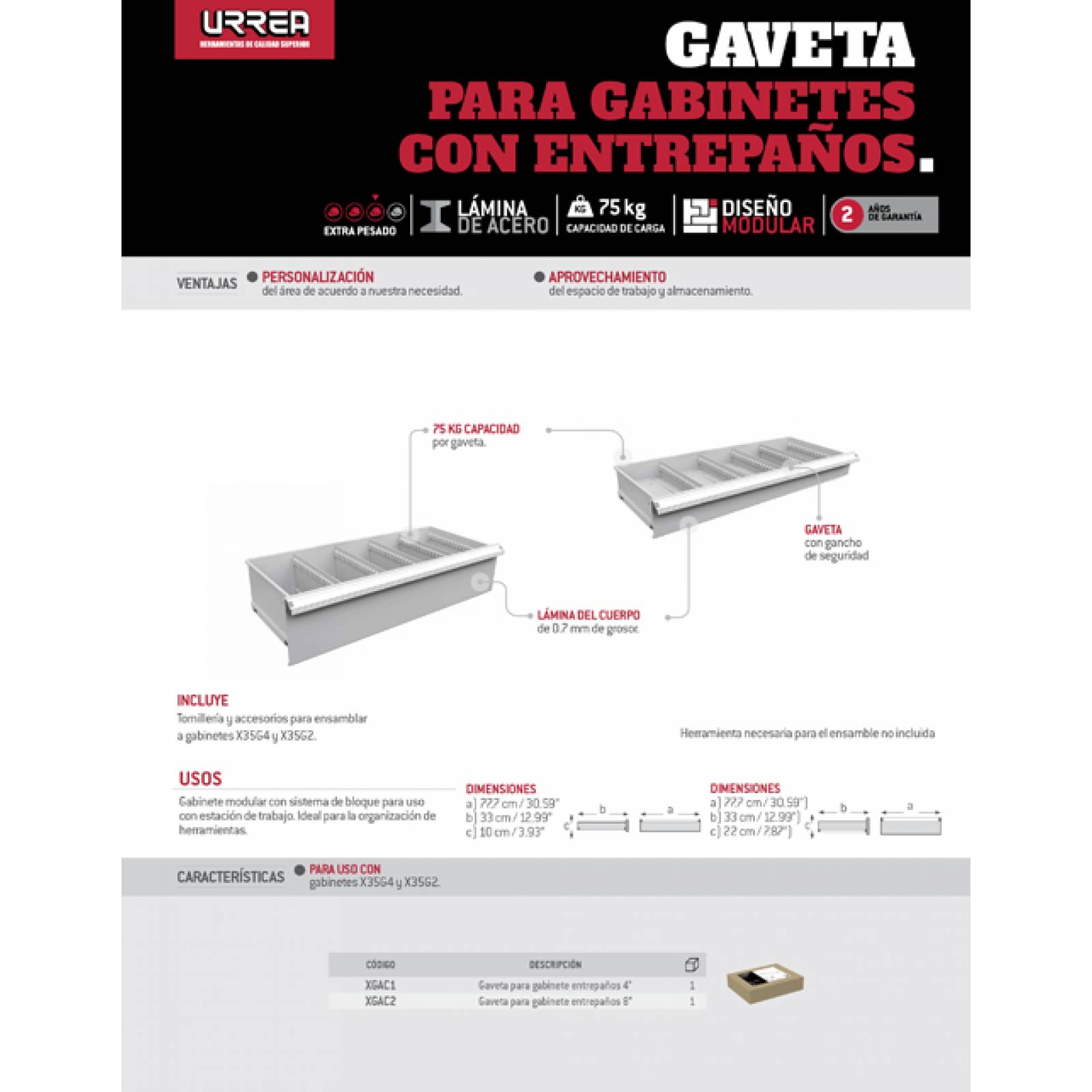 Gaveta Metalica Gabinete Entrepaños 20 Cm De Alto Urrea 
