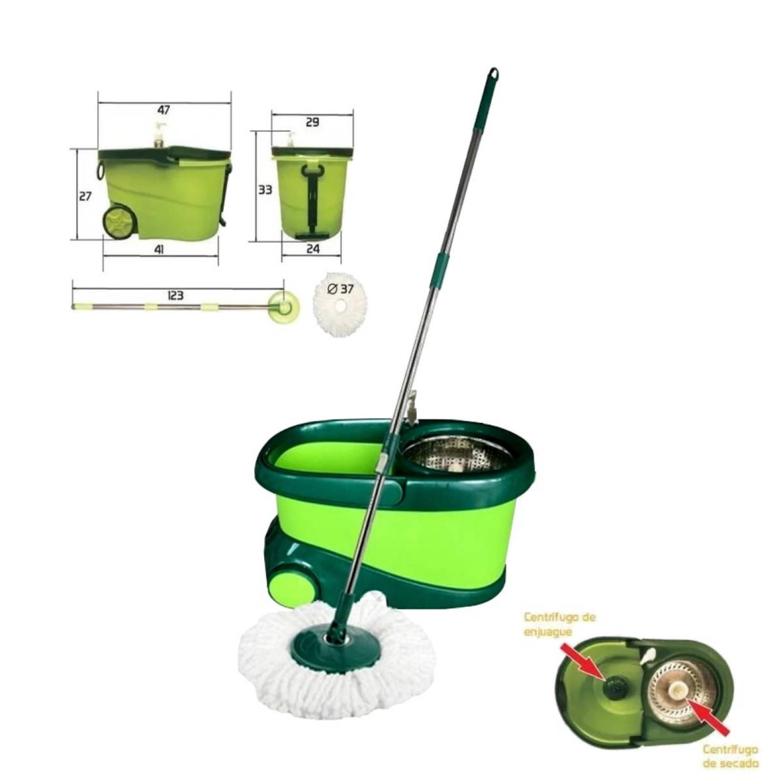 Trapeador Giratorio Cubeta Magic Bucket Con Mop Verde Dust