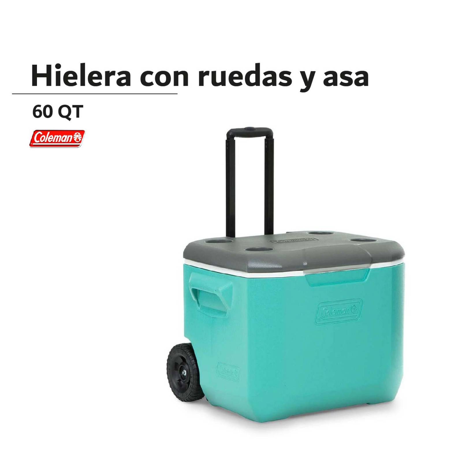 Hielera De 60 Qt Con Ruedas Y Asa Verde Aqua Coleman 