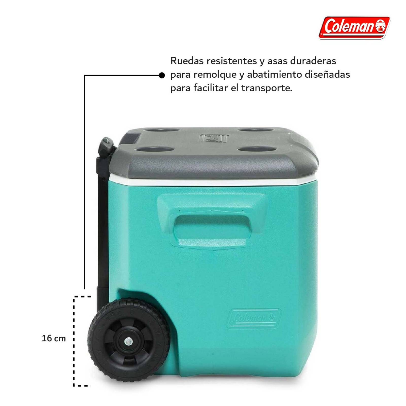 Hielera De 60 Qt Con Ruedas Y Asa Verde Aqua Coleman 