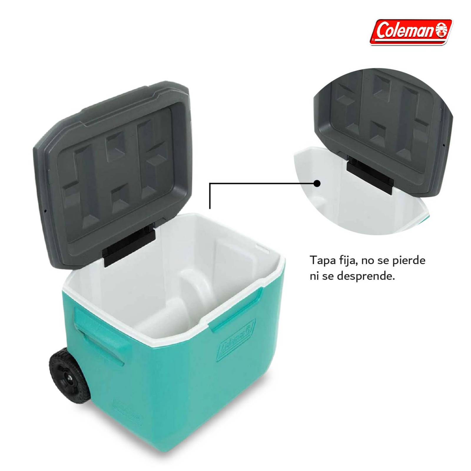 Hielera De 60 Qt Con Ruedas Y Asa Verde Aqua Coleman 