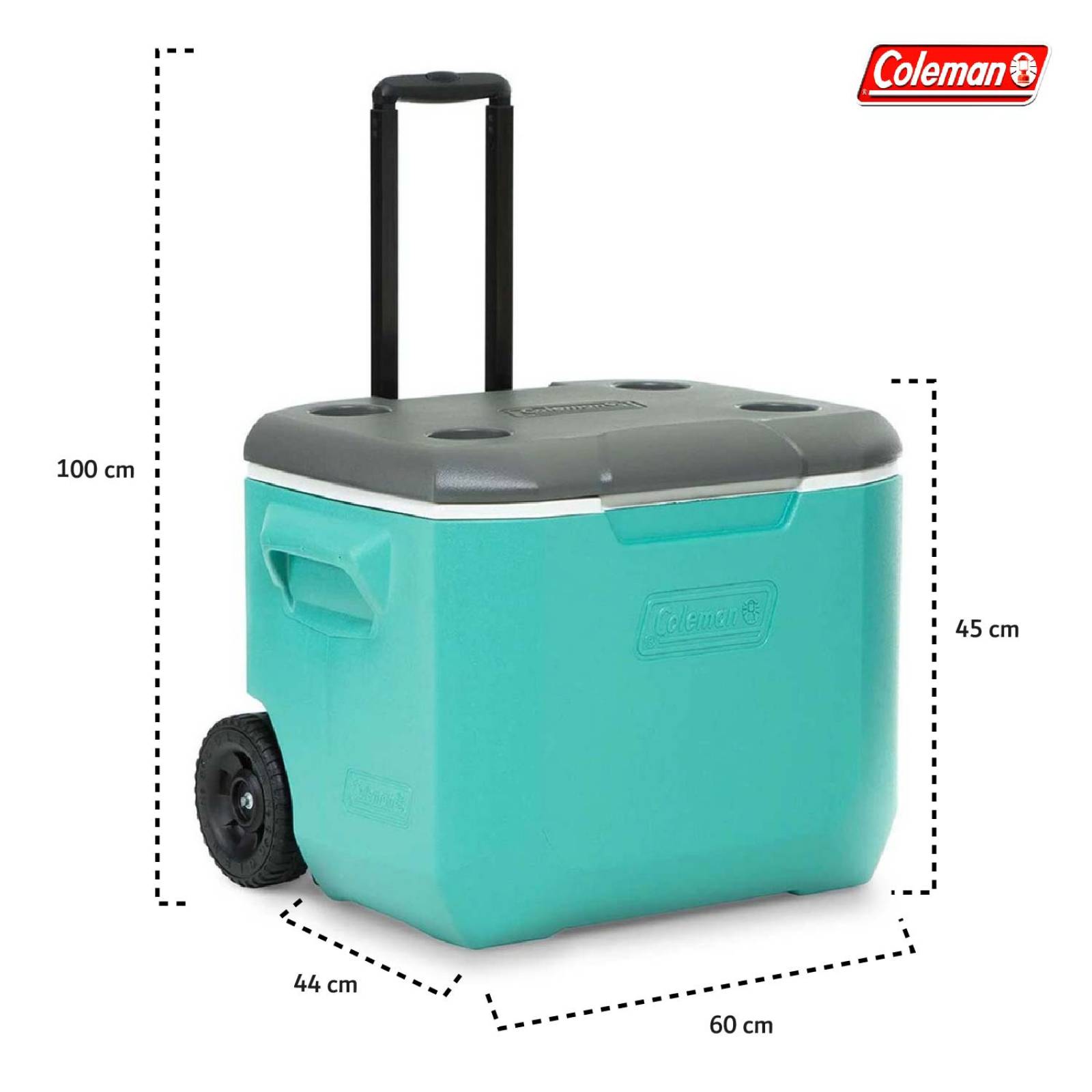 Hielera De 60 Qt Con Ruedas Y Asa Verde Aqua Coleman 