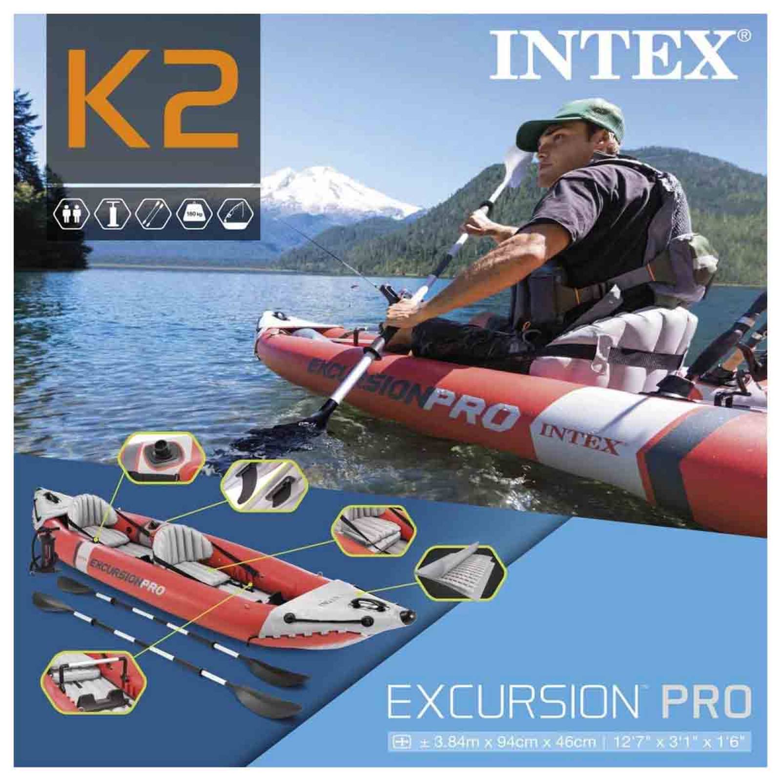 Kayak Bote Inflable Excursion Pro + Dos Remos Y Bomba Intex 