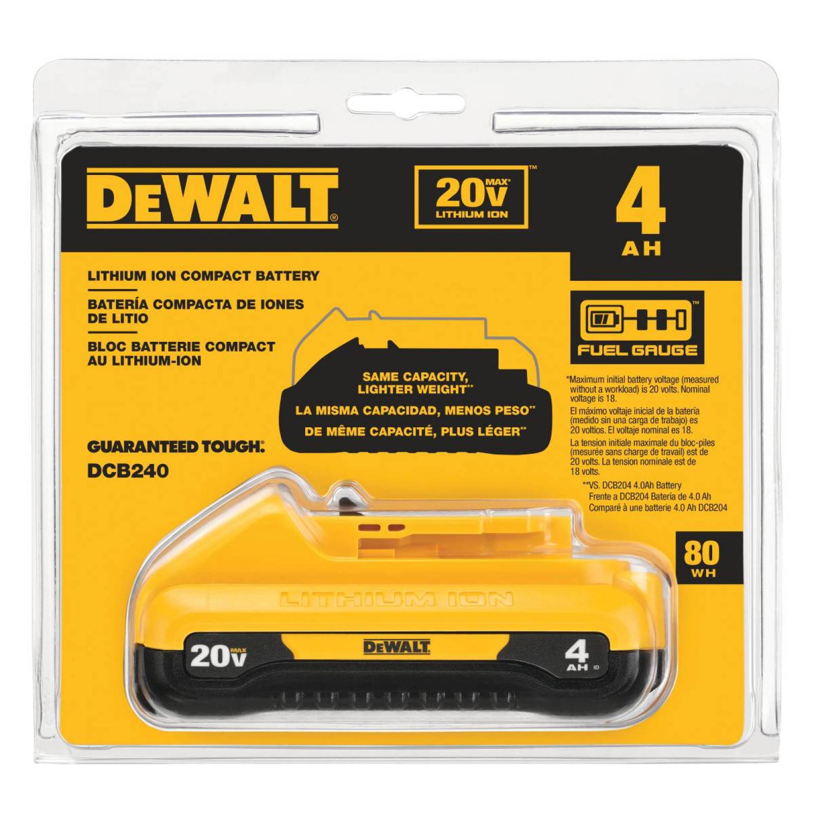 Bateria Repuesto Compacta 20v 4 Ah De Taladro Dcb240 Dewalt 