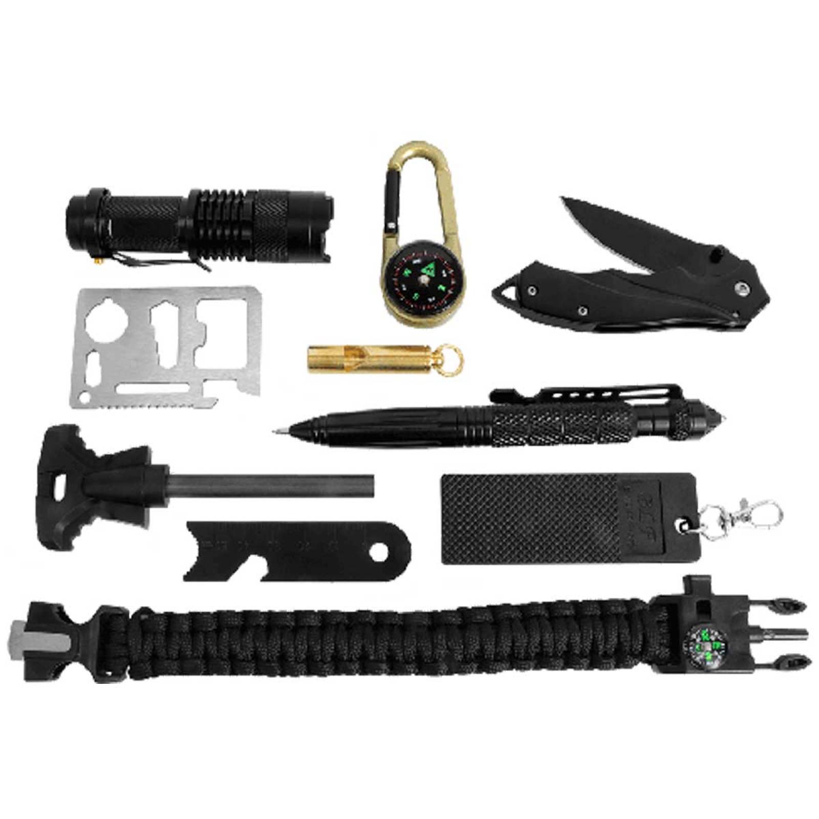 Kit De Supervivencia Negro Campismo Navaja Lampara Mendoza 
