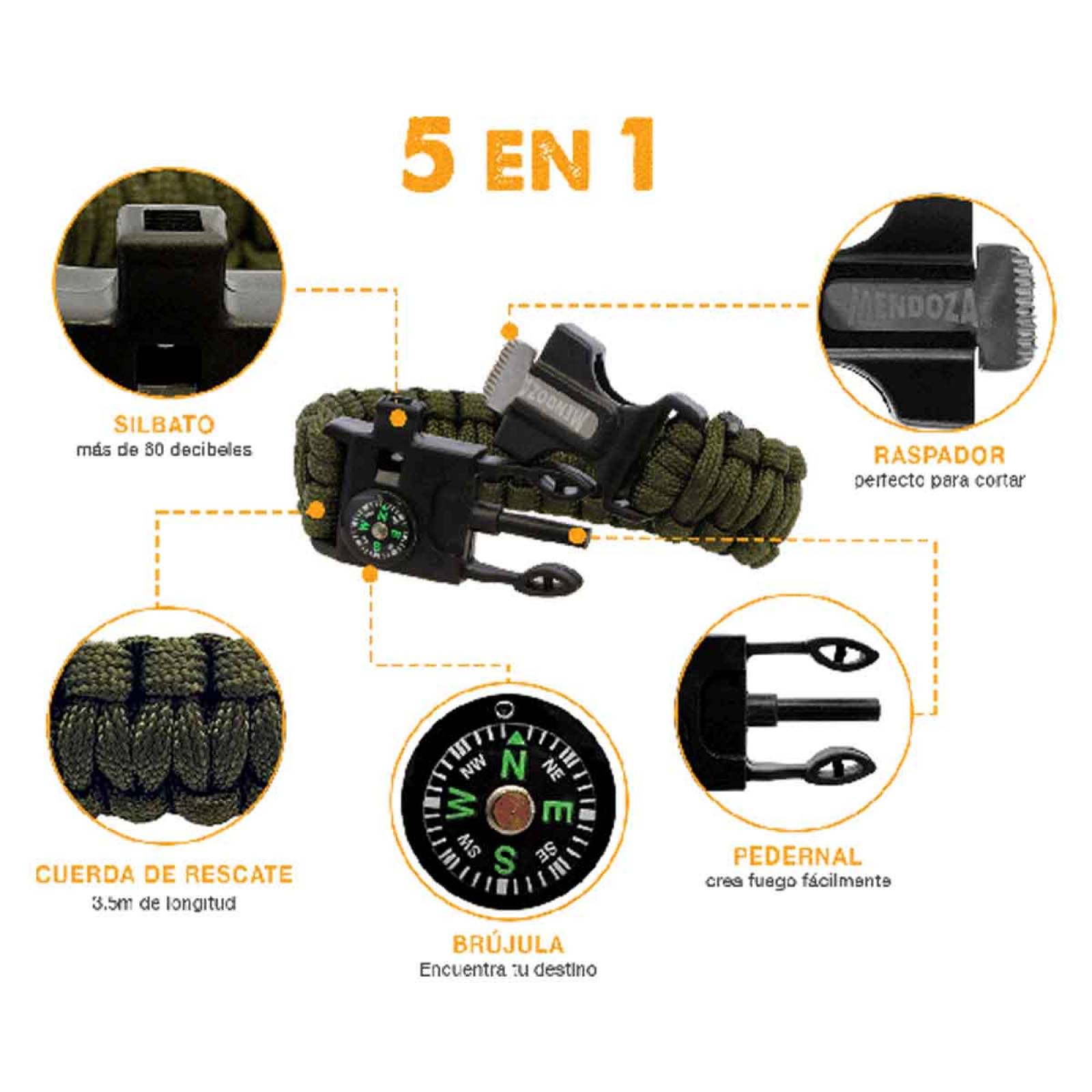 Pulsera Paracord Tactica Supervivencia Con Pedernal Mendoza 