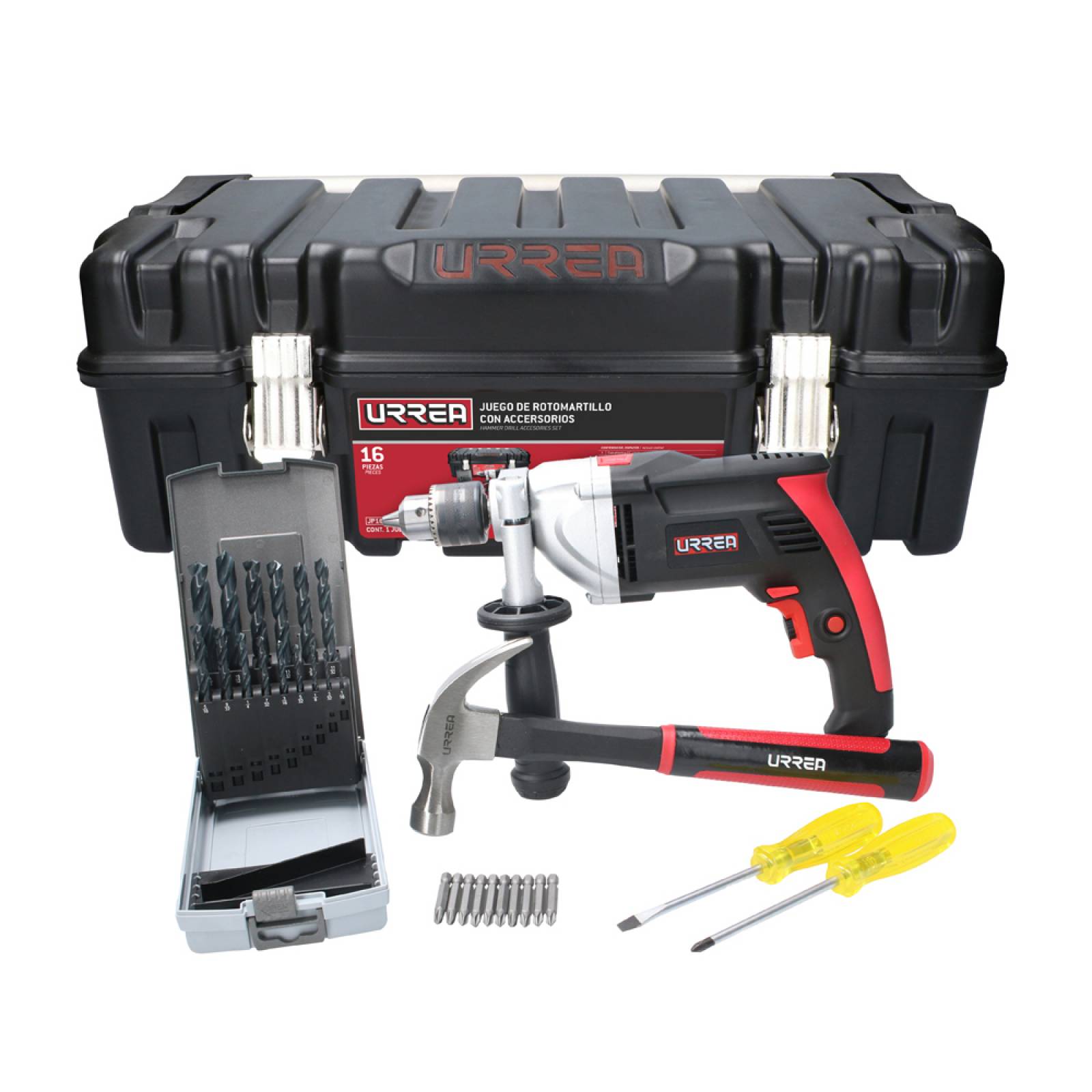 Jgo. De Rotomartillo Accesorios 16pz Con Caja Plastica Urrea 