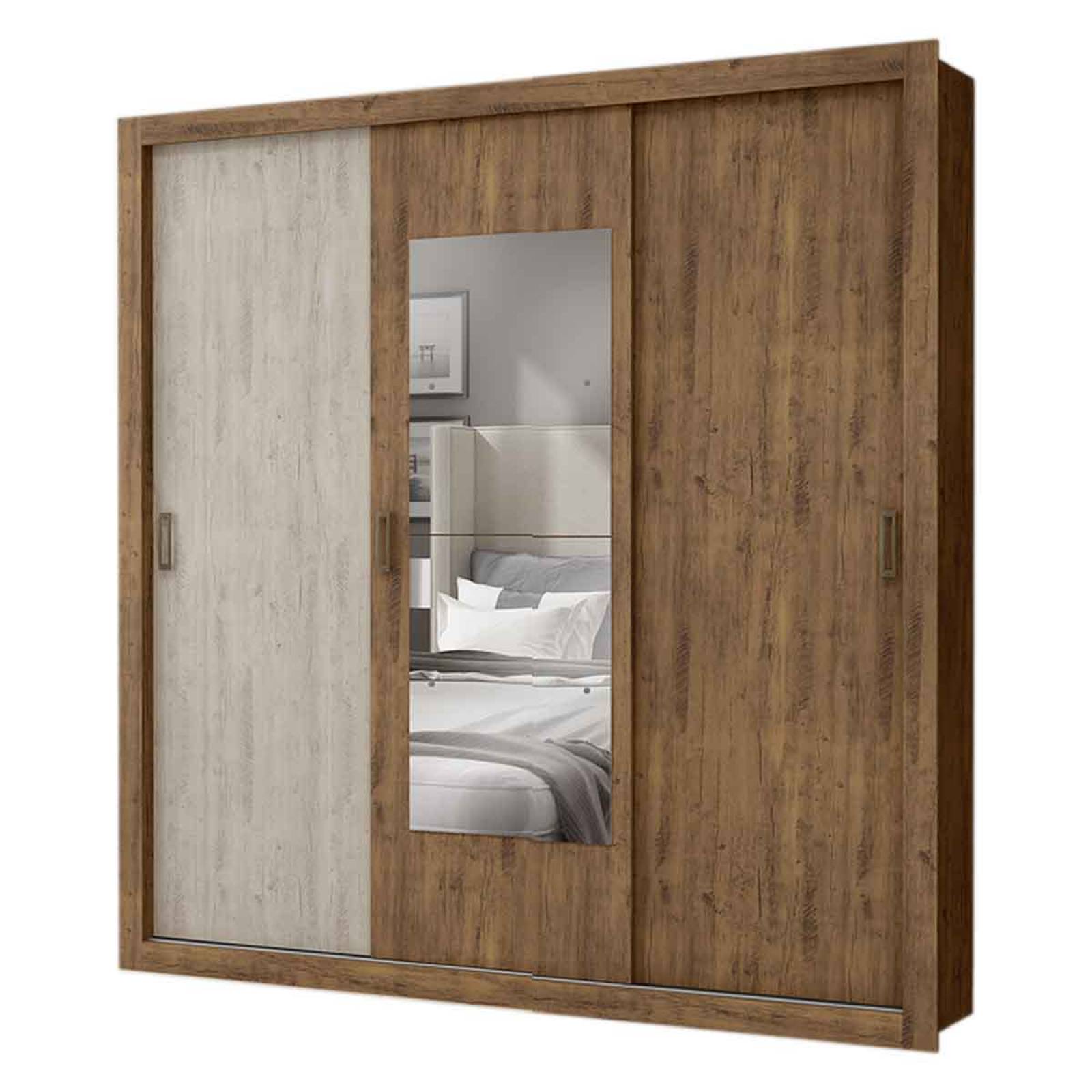 Armario Closet Moderno Espejo 3 Puertas Doble Vista 2Cajones