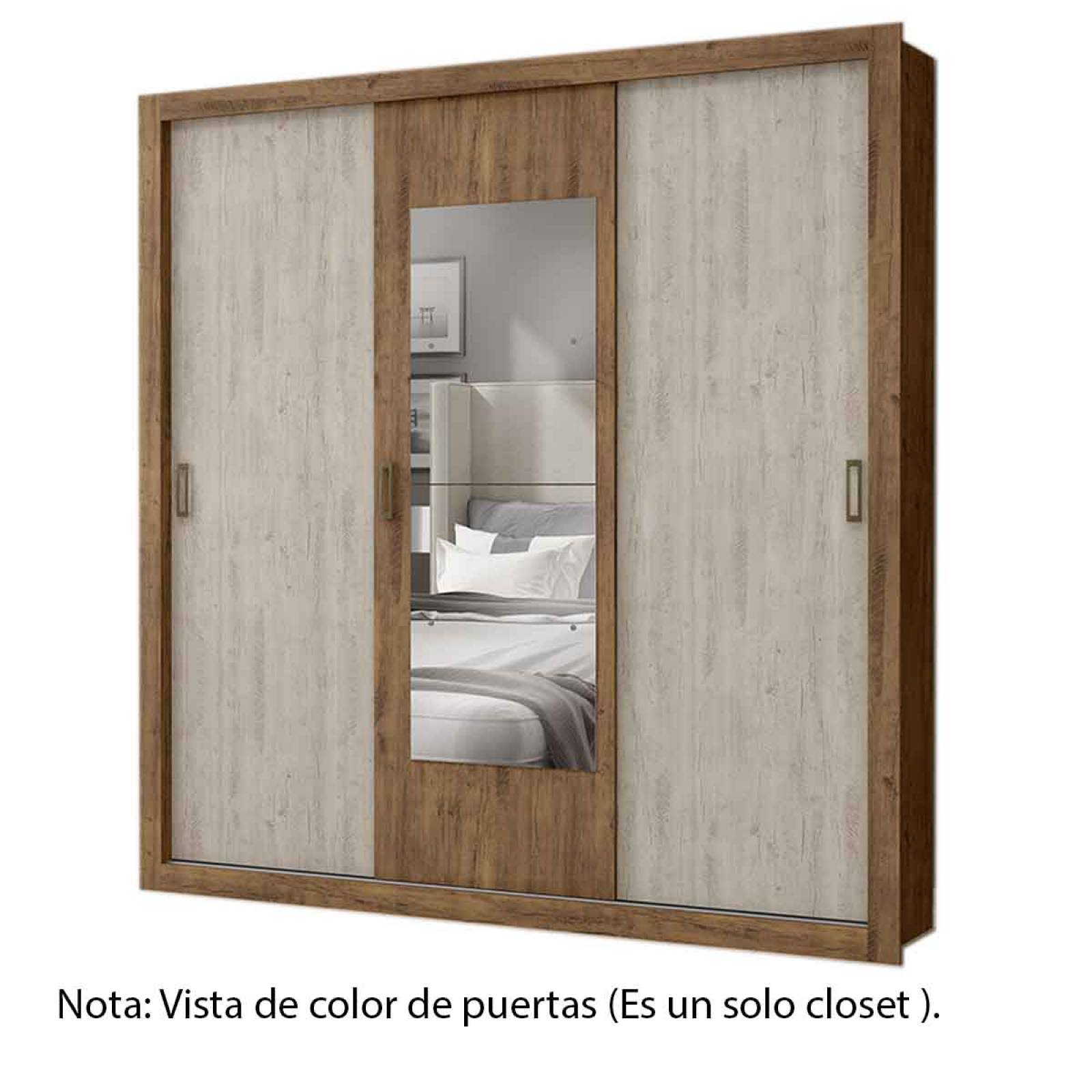 Armario Closet Moderno Espejo 3 Puertas Doble Vista 2Cajones