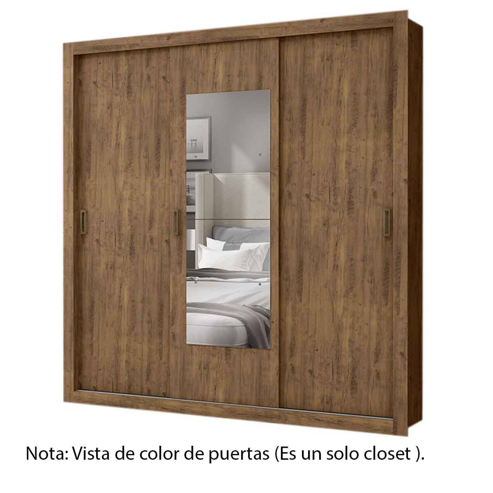 Armario Closet Moderno Espejo 3 Puertas Doble Vista 2Cajones