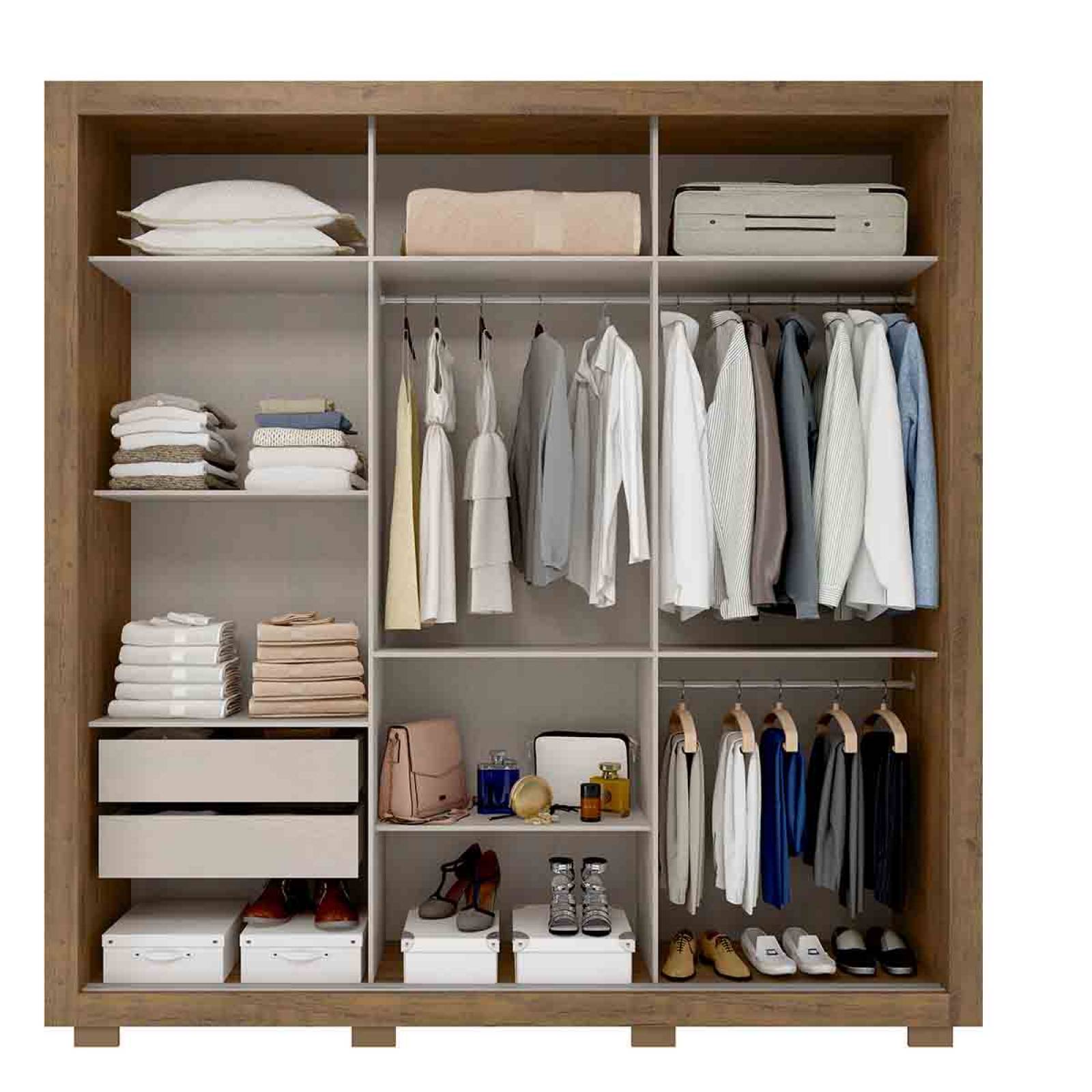 Armario Closet Moderno Espejo 3 Puertas Doble Vista 2Cajones