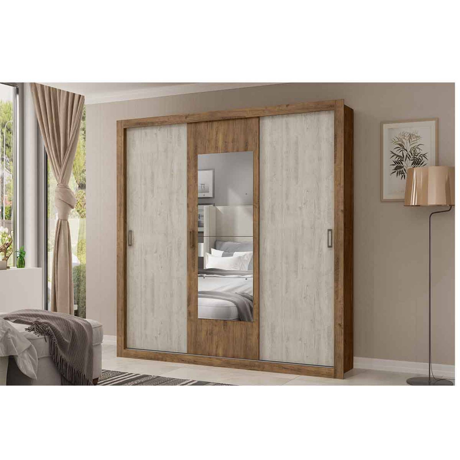 Armario Closet Moderno Espejo 3 Puertas Doble Vista 2Cajones