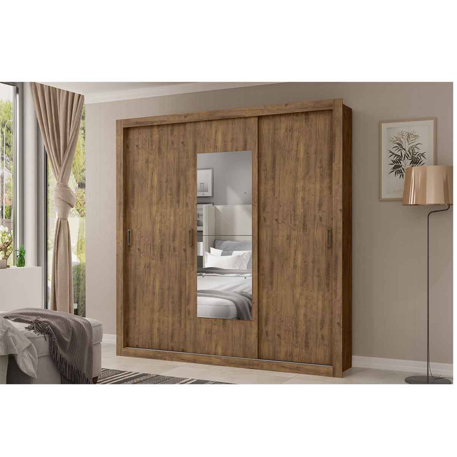 Armario Closet Moderno Espejo 3 Puertas Doble Vista 2Cajones