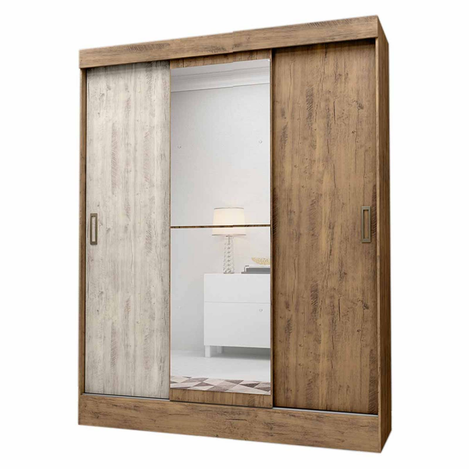 Armario Closet Moderno Espejo 3 Puertas Doble Vista 2Cajones
