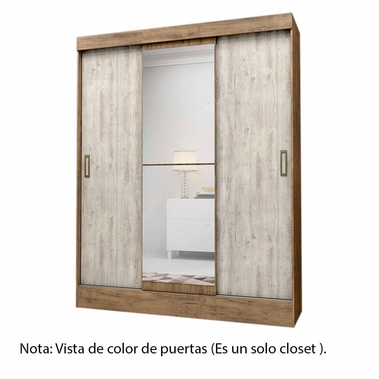 Armario Closet Moderno Espejo 3 Puertas Doble Vista 2Cajones