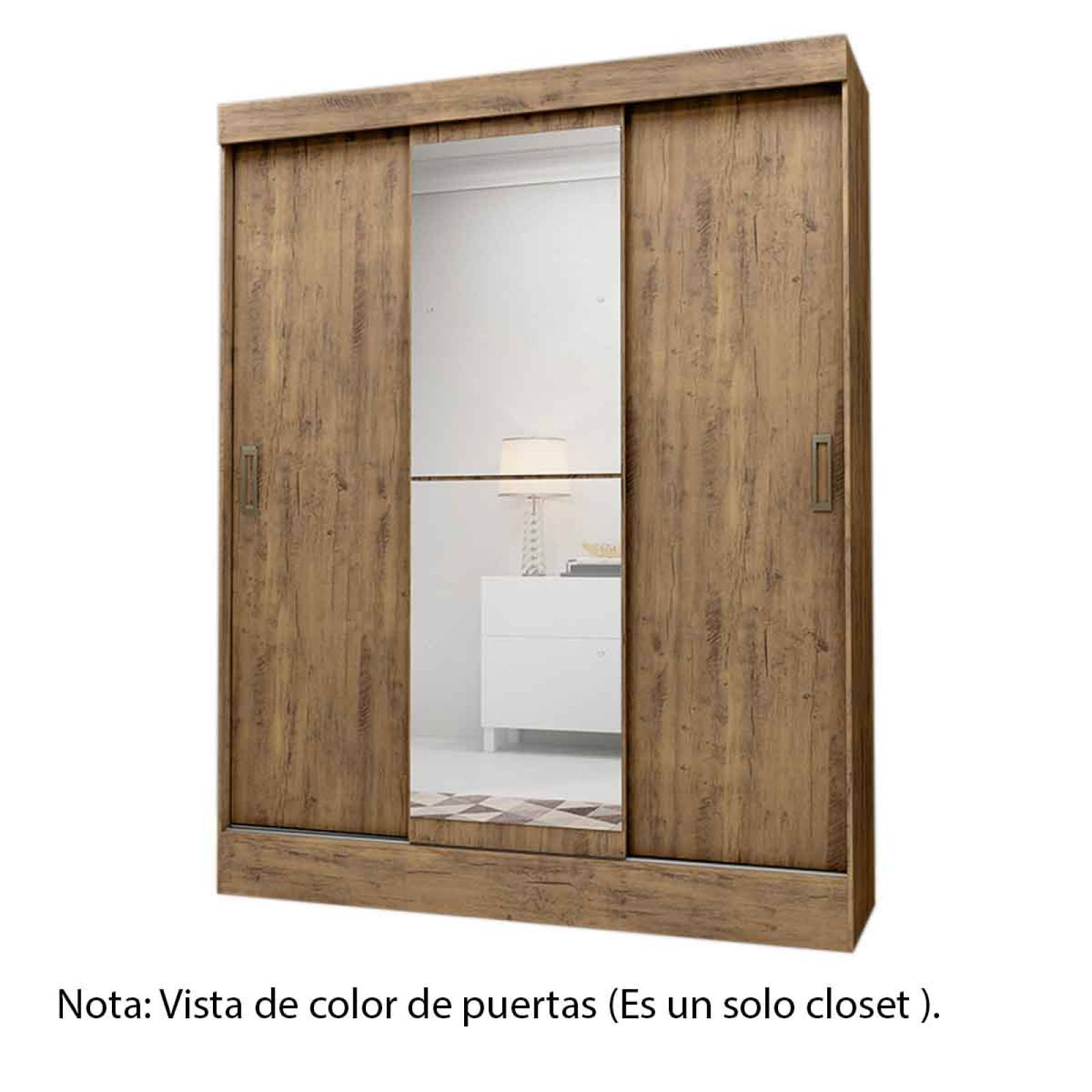Armario Closet Moderno Espejo 3 Puertas Doble Vista 2Cajones