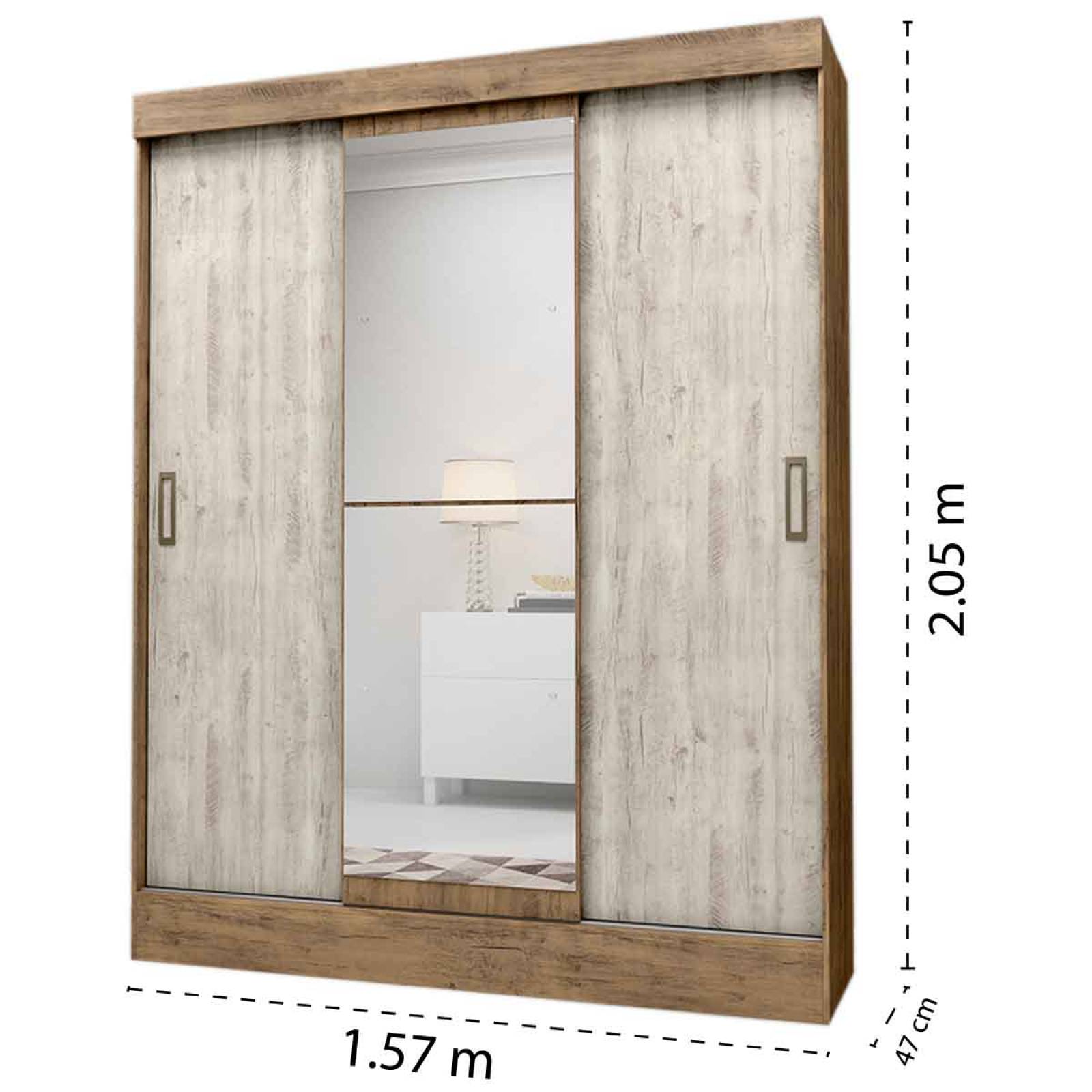 Armario Closet Moderno Espejo 3 Puertas Doble Vista 2Cajones