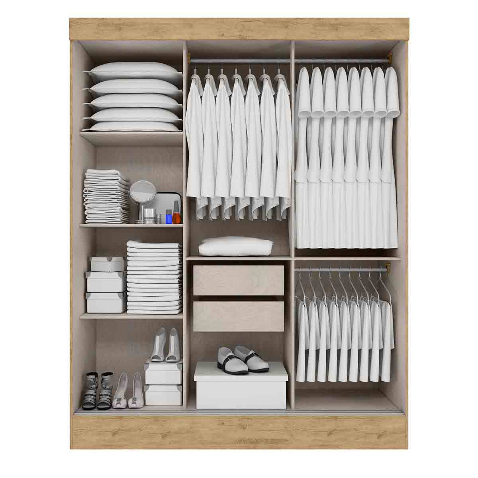 Armario Closet Moderno Espejo 3 Puertas Doble Vista 2Cajones