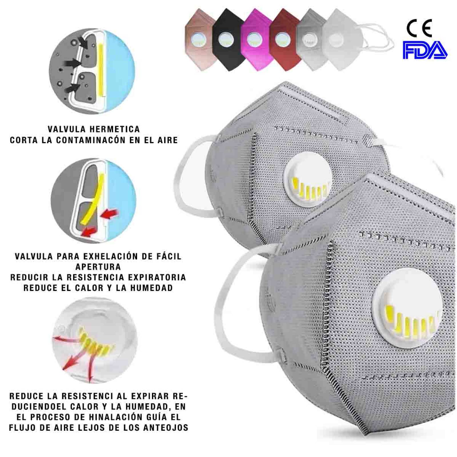 Mascarilla Cubrebocas Kn95 N95 Valvula Filtro 2Pz Color Gris