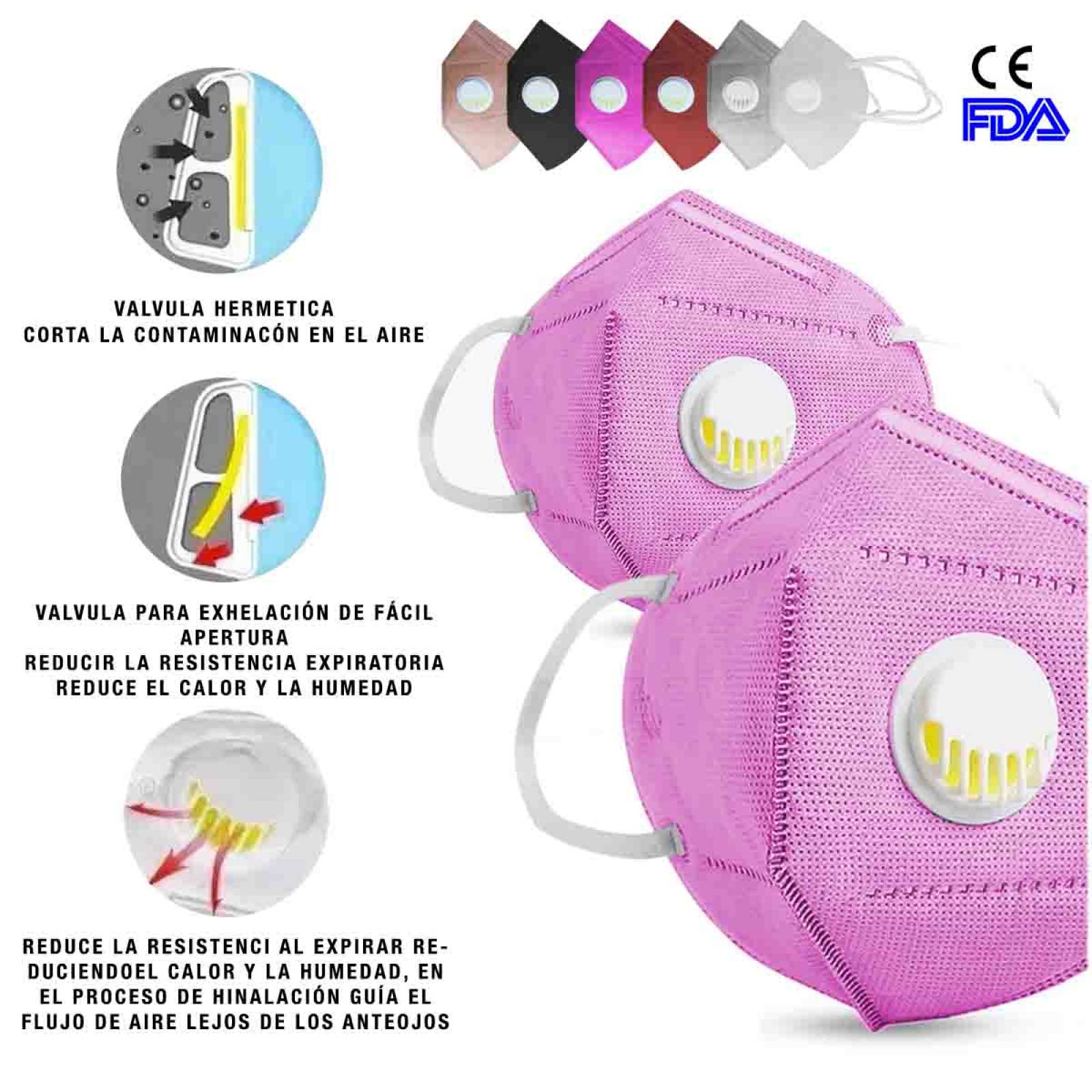 Mascarilla Cubrebocas Kn95 N95 Valvula Filtro 2Pz Rosa Bolsa