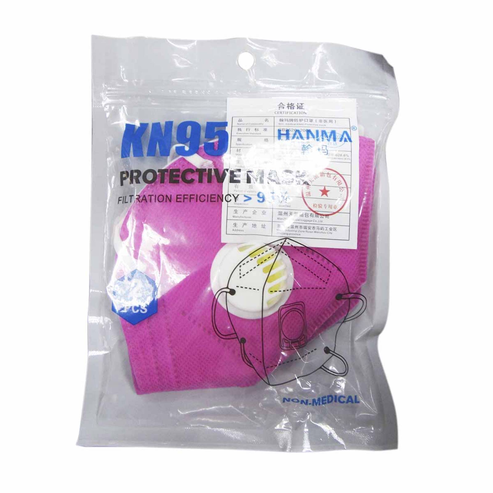 Mascarilla Cubrebocas Kn95 N95 Valvula Filtro 2Pz Rosa Bolsa