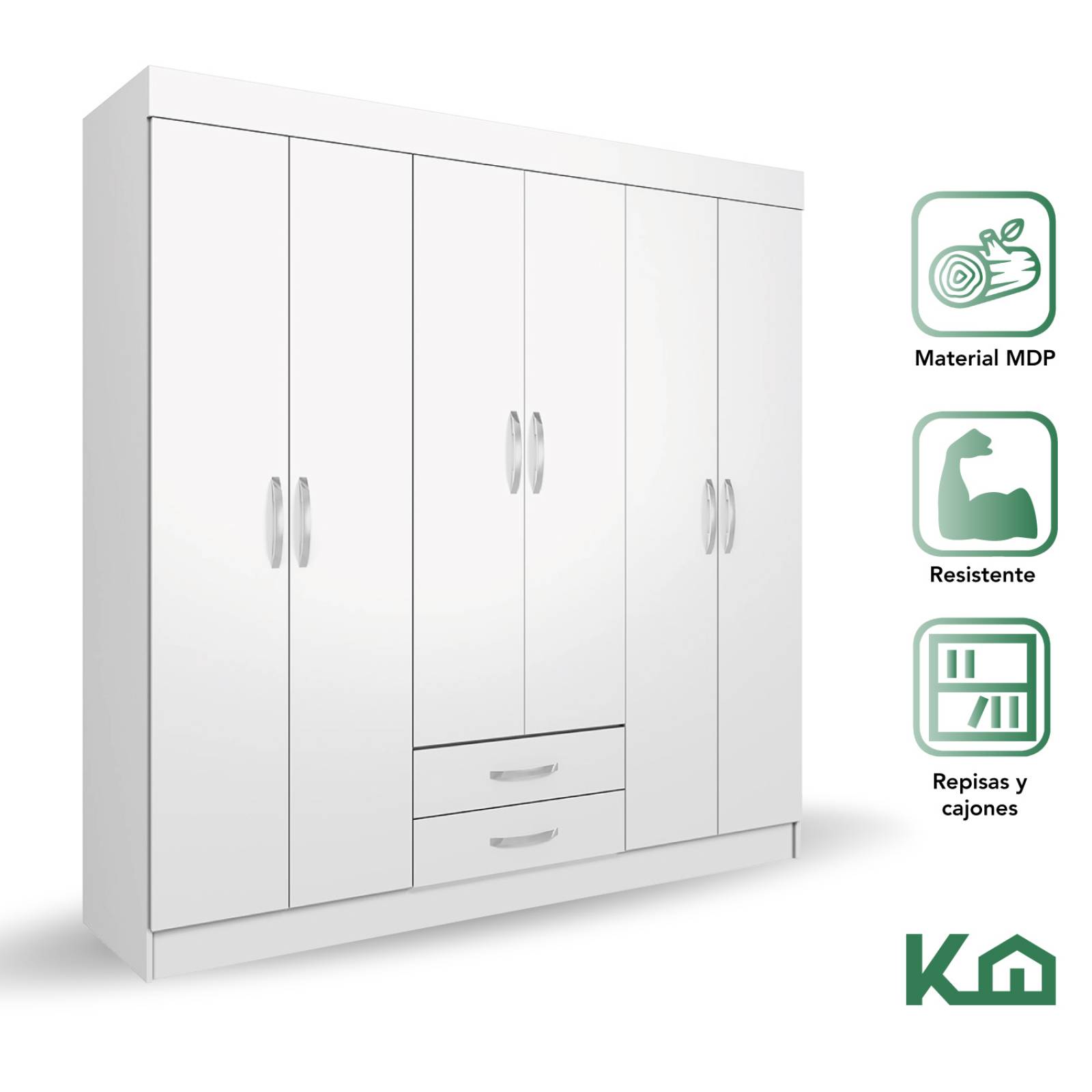 Ropero Closet Armario Mueble Moderno 6 Puertas 2cajones Casa