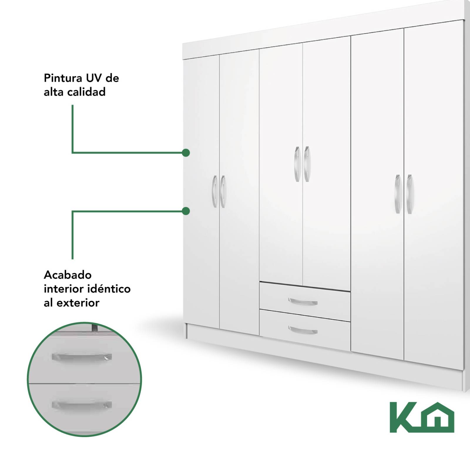 Ropero Closet Armario Mueble Moderno 6 Puertas 2cajones Casa