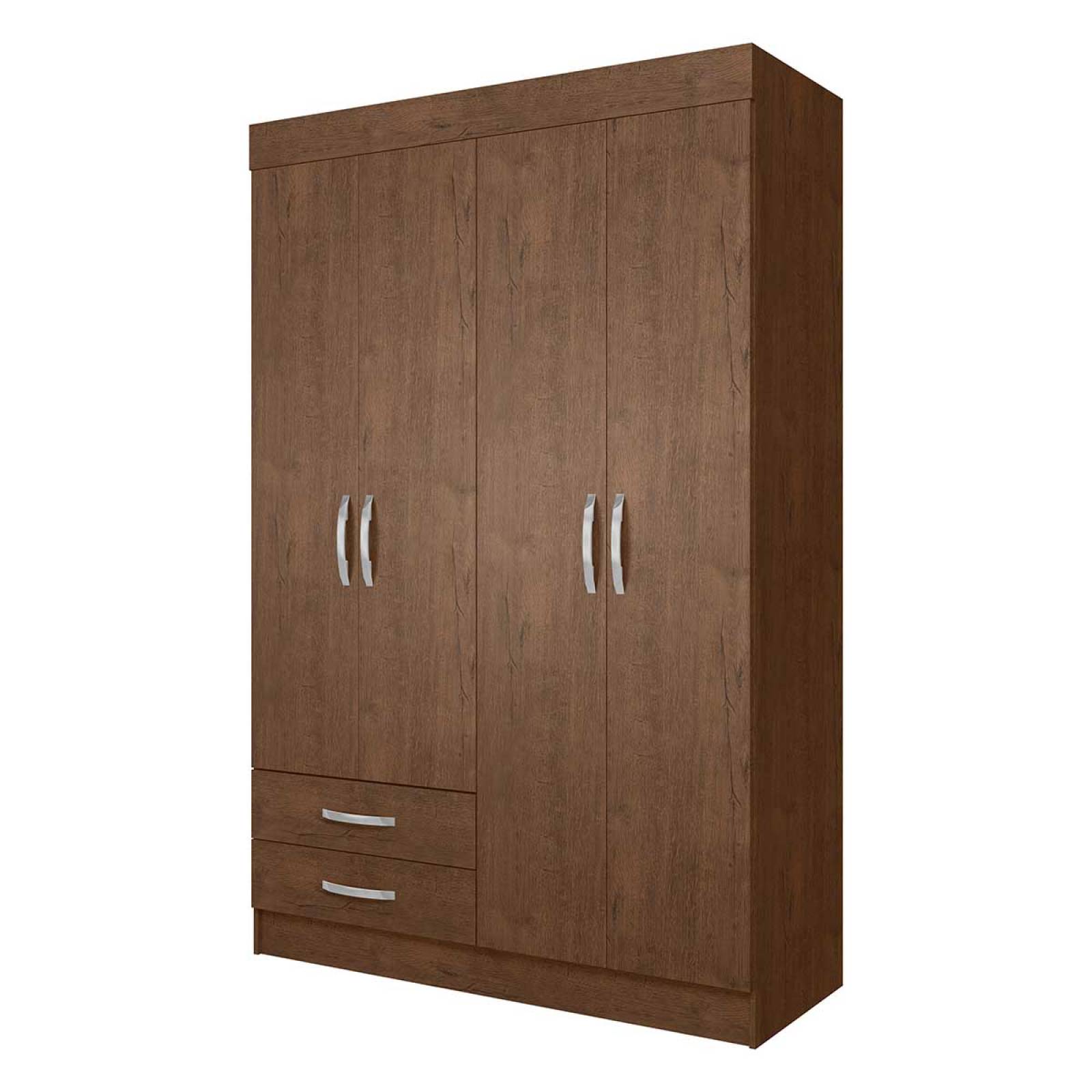 Ropero Guardaropa Armario Moderno Con 4 Puertas y 2 Cajones Tabaco