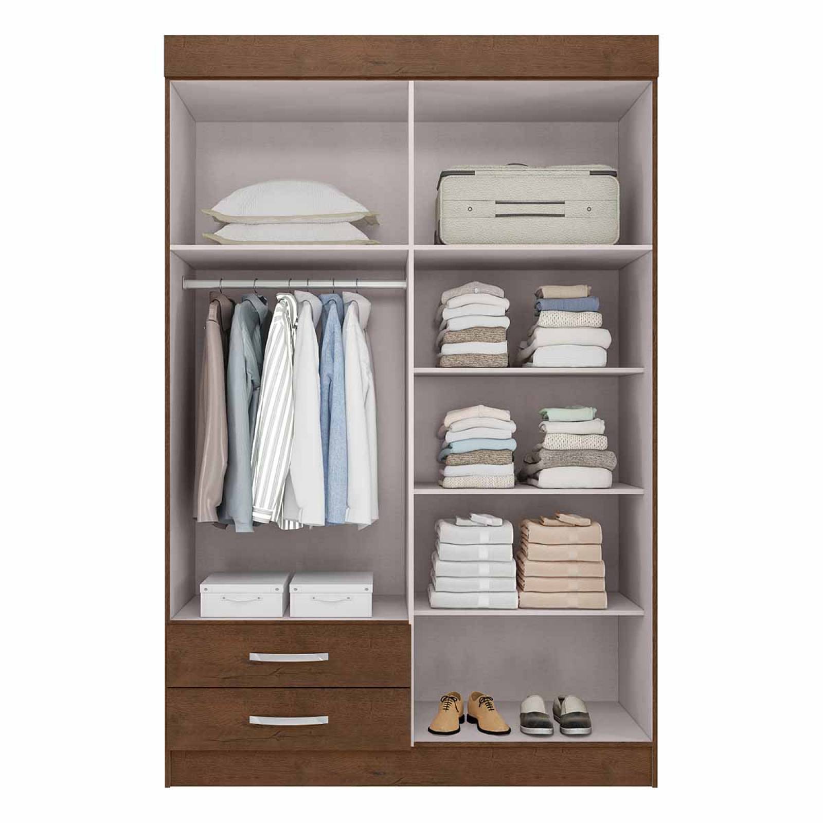 Ropero Guardaropa Armario Moderno Con 4 Puertas y 2 Cajones Tabaco