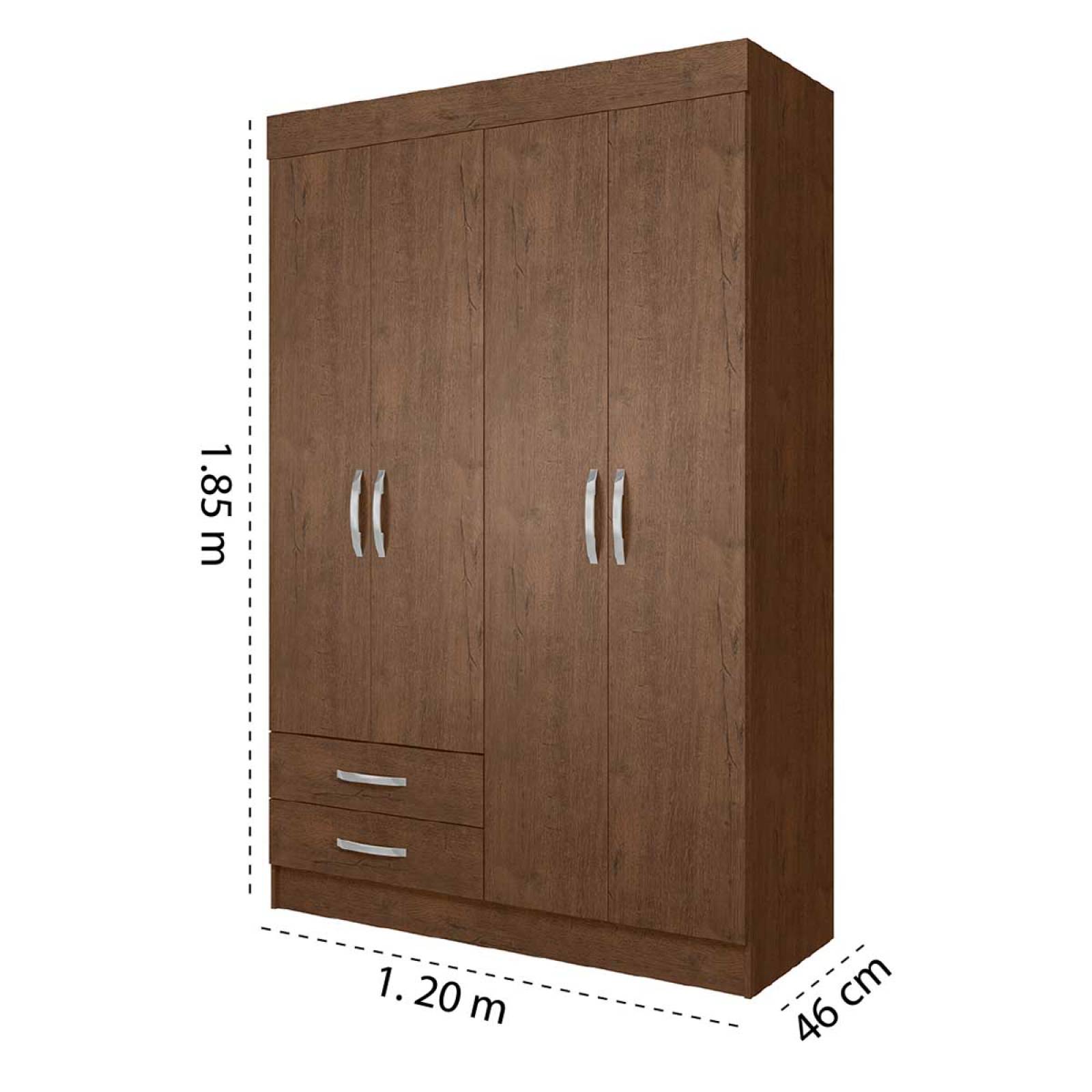 Ropero Guardaropa Armario Moderno Con 4 Puertas y 2 Cajones Tabaco