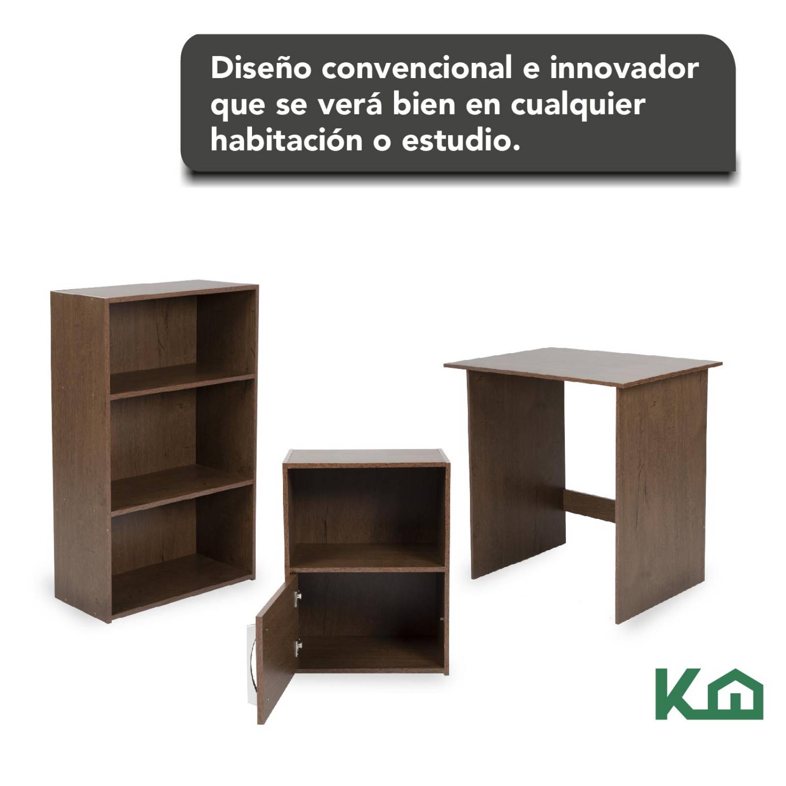 Combo Escritorio + Estante 3 Niveles + Estante Casa Oficina Tabaco