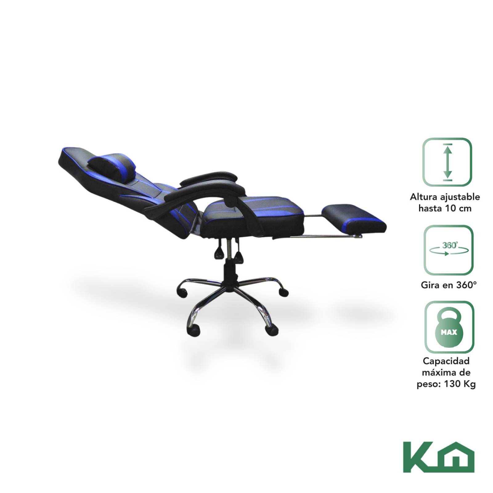 Silla Gamer Ergonomica Ajustable Base Cromada Con Reposapies 