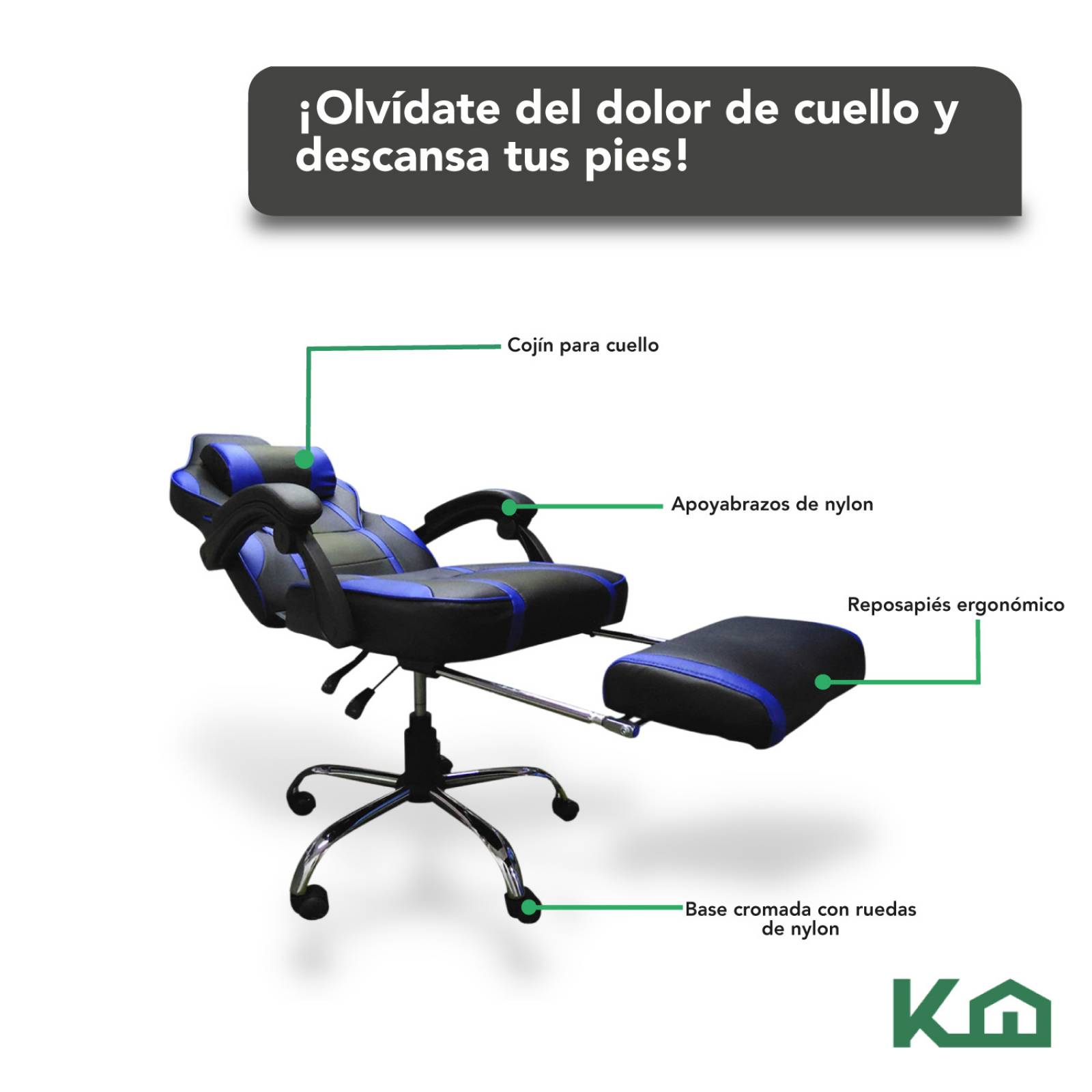 Silla Gamer Ergonomica Ajustable Base Cromada Con Reposapies 