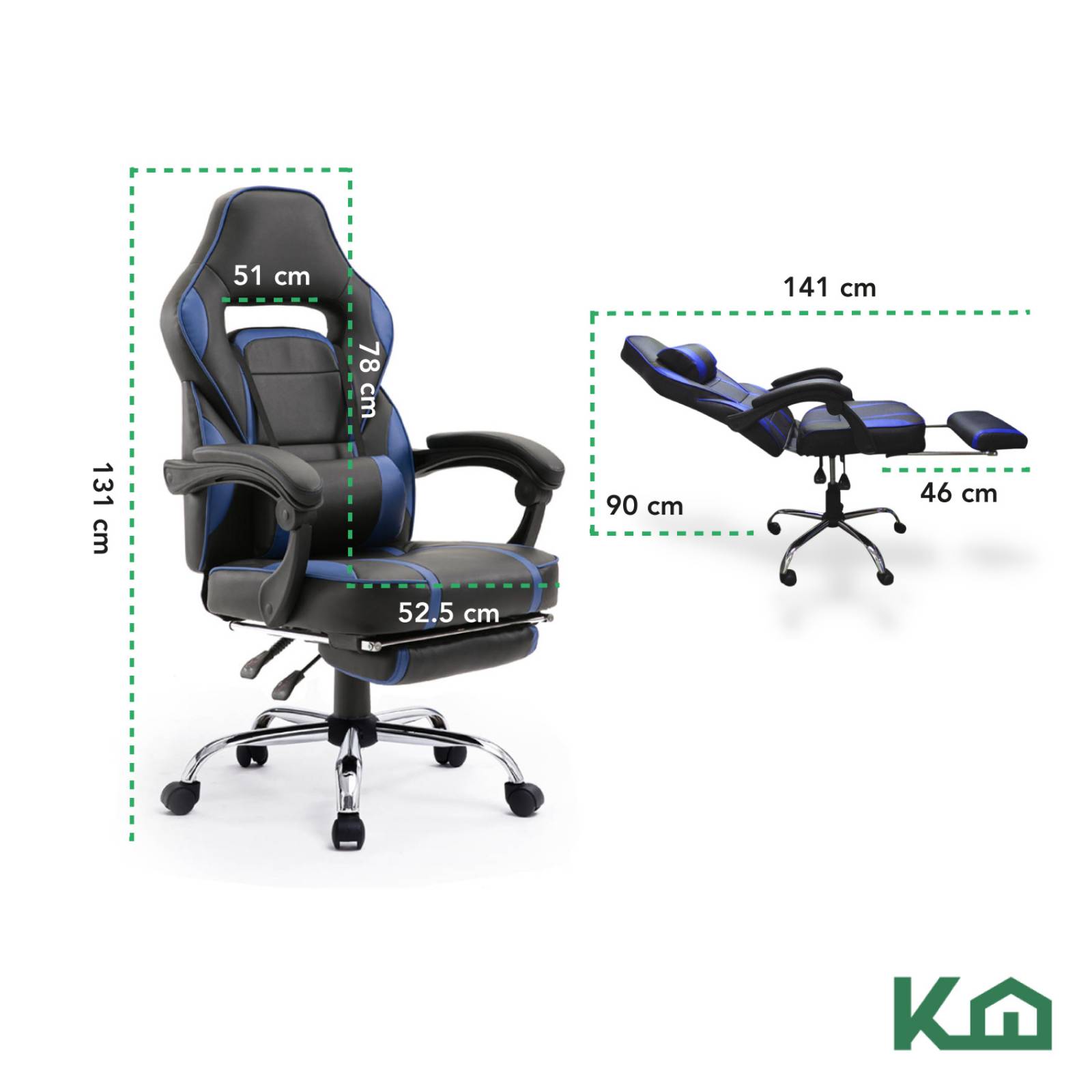 Silla Gamer Ergonomica Ajustable Base Cromada Con Reposapies 