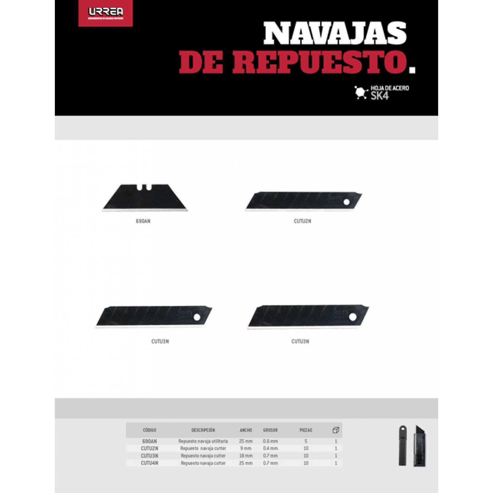 Repuesto 5 Navajas Afiladas De Acero Para Navaja 690a Urrea 
