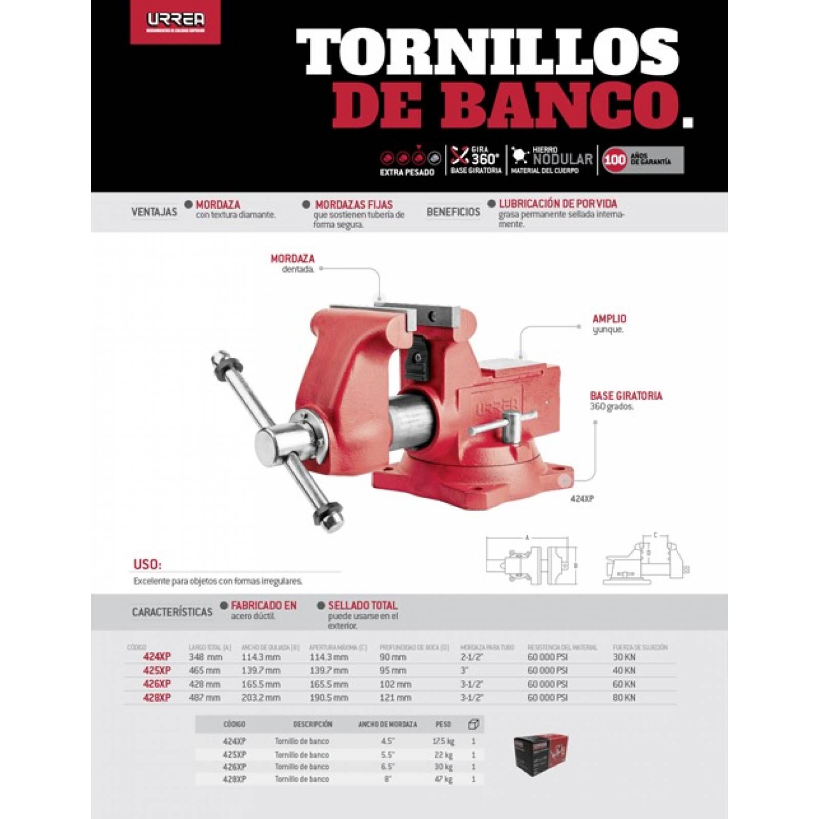 Tornillo De Banco 8 In Con Base Giratoria Industrial Urrea