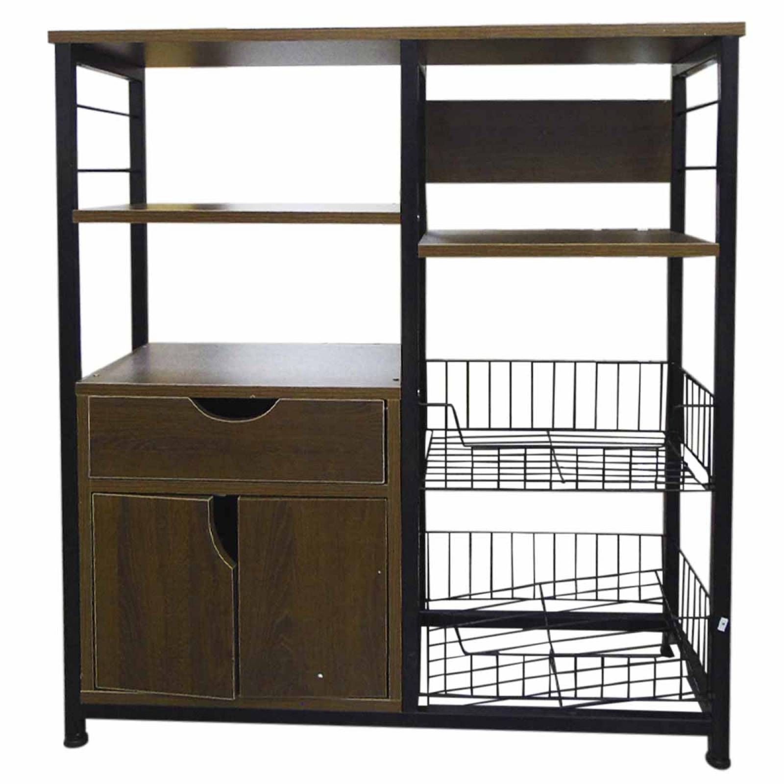 Rack Mueble Multiusos Cajon Repisas Microondas Cocina Hogar Café con Negro