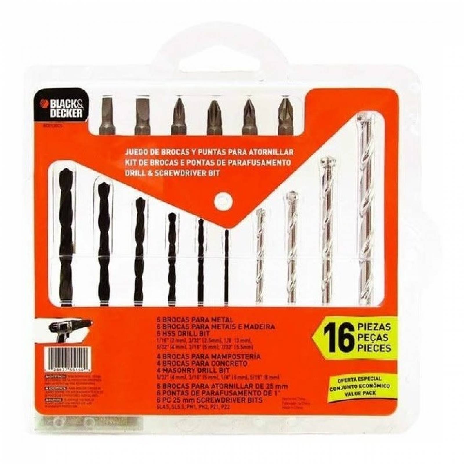 Set De 16 Piezas + Brocas Y Puntas Bd0130cs Black And Decker 