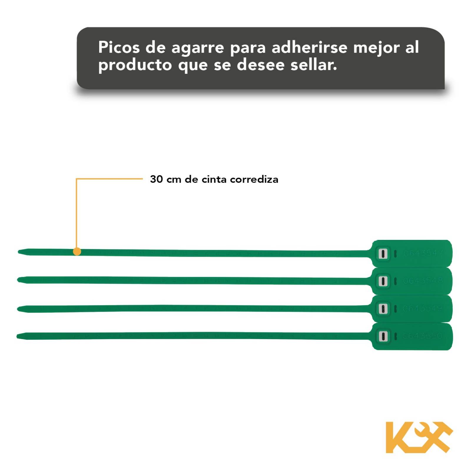 Cintillo Sello De Seguridad Cinchos 40cm Foliados 500 Pzs Verde