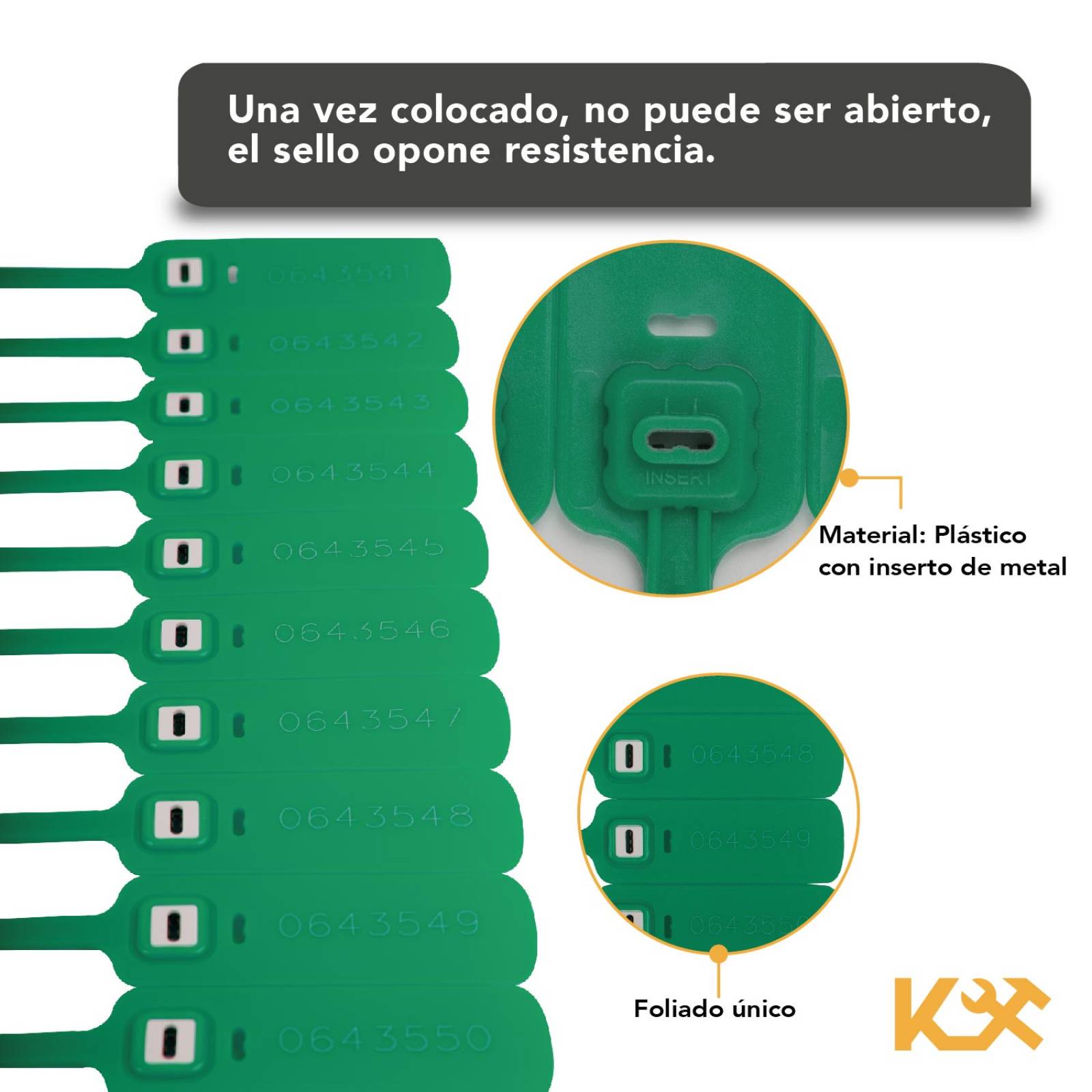 Cintillo Sello De Seguridad Cinchos 40cm Foliados 500 Pzs Verde