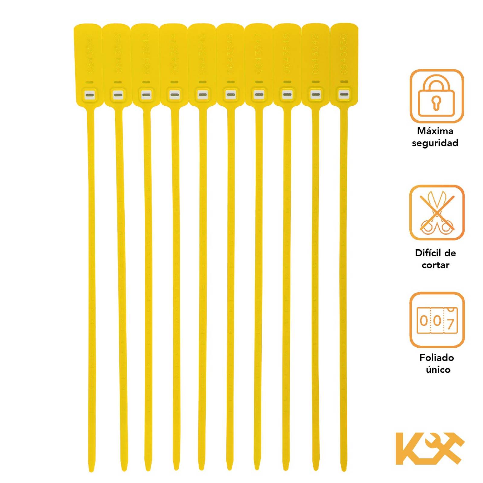 Cintillo Sello De Seguridad Cinchos 40cm Foliados 500 Pzs Amarillo