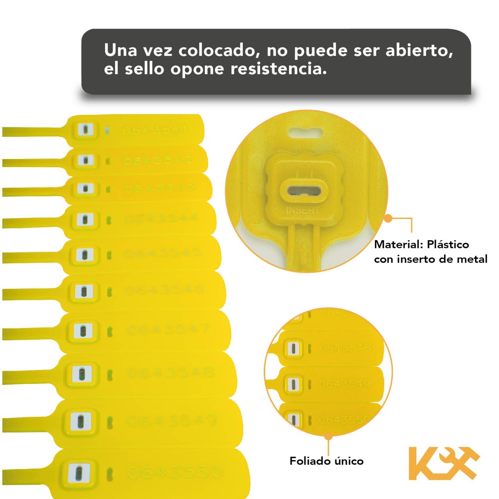 Cintillo Sello De Seguridad Cinchos 40cm Foliados 500 Pzs Amarillo