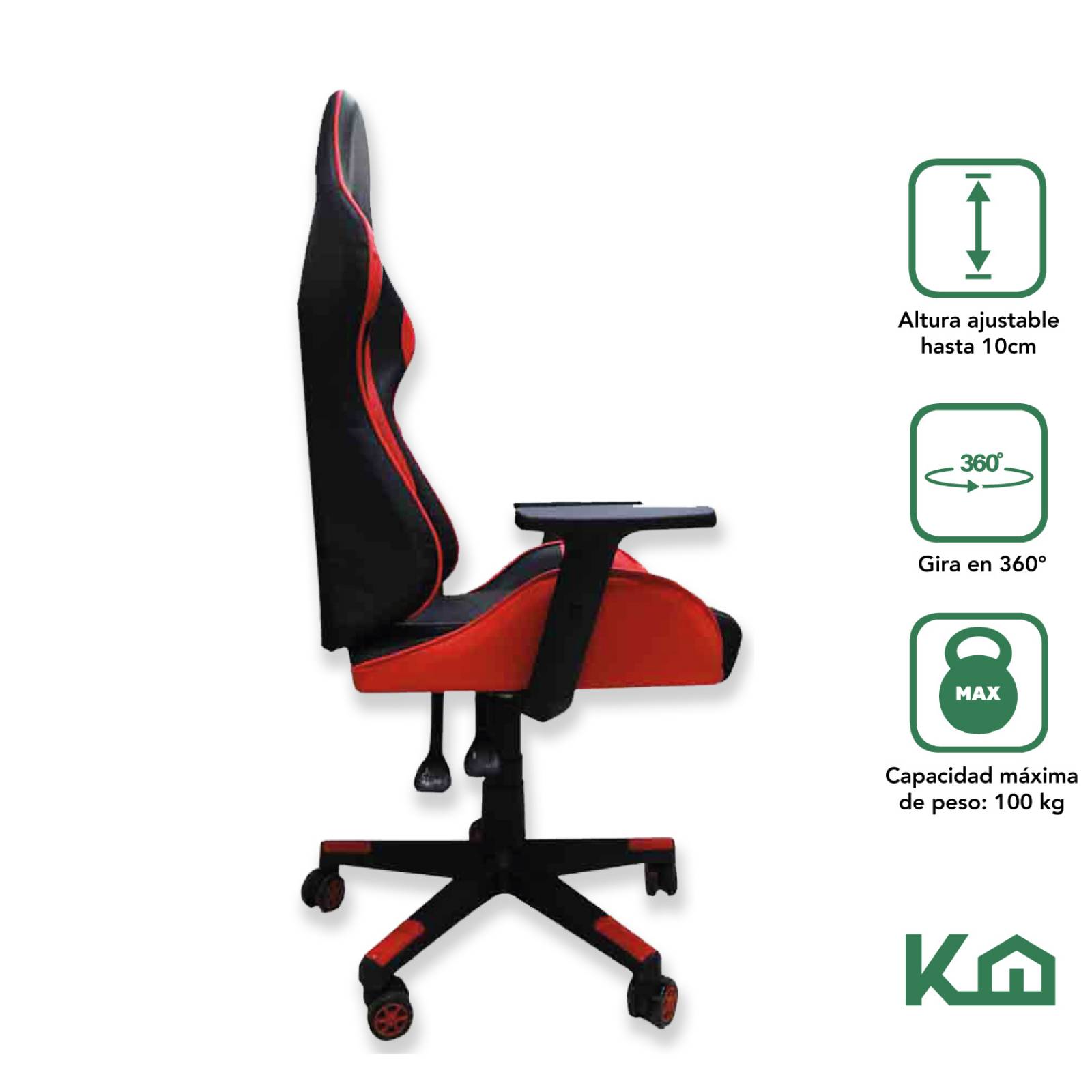Silla Gamer Ergonomica Altura Ajustable Negra / Roja XC Game 300186 KingsHouse 
