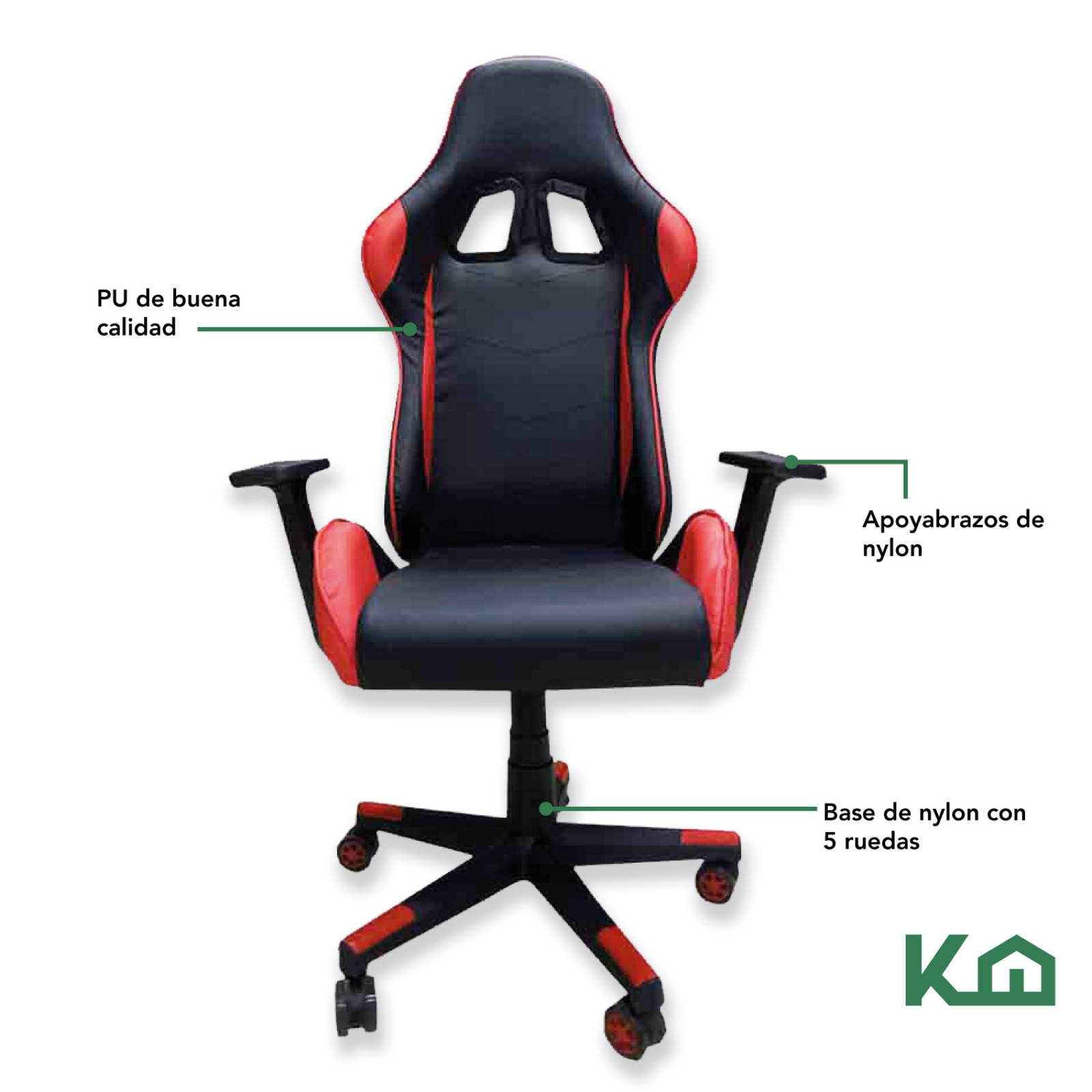 Silla Gamer Ergonomica Altura Ajustable Negra / Roja XC Game 300186 KingsHouse 