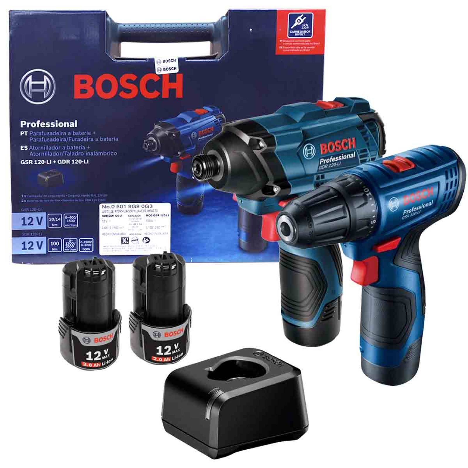Kit Atornillador Taladro + Llave De Impacto + Baterías Bosch